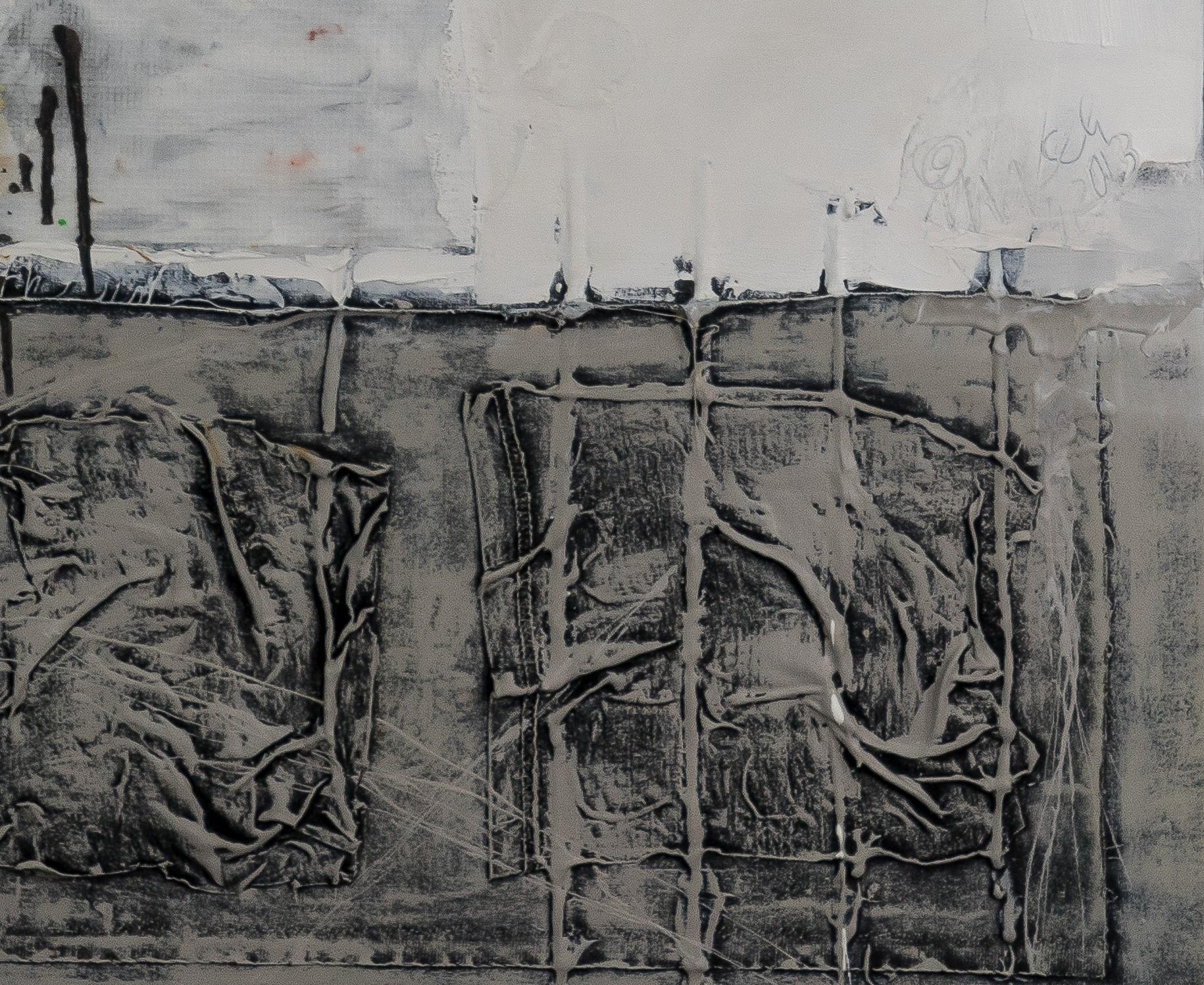 New Generation 1 - Pittura astratta, Bianco, Grigio, Olio, 21° secolo, Stratificato - Painting di MASCH (Manfred Schulzke)