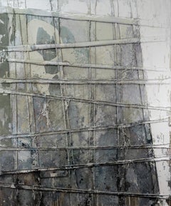 That Curtain Something - Pittura astratta, grigio, bianco, 21° secolo, stratificato