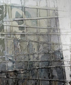 That Curtain Something - Abstract Painting, Gray, White, 21st Century, Layered