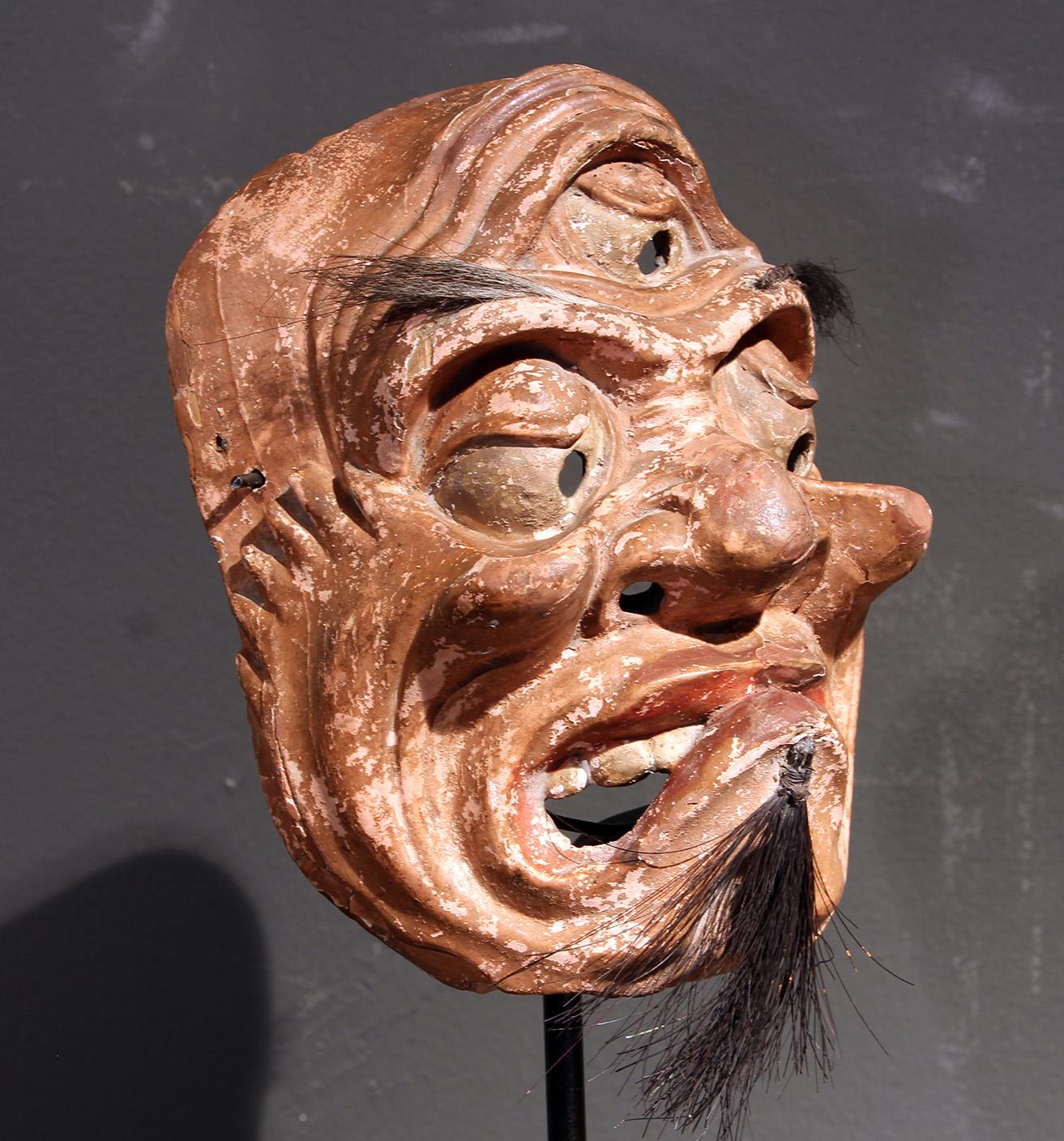 Hand-Carved Japanese wooden mask For Sale