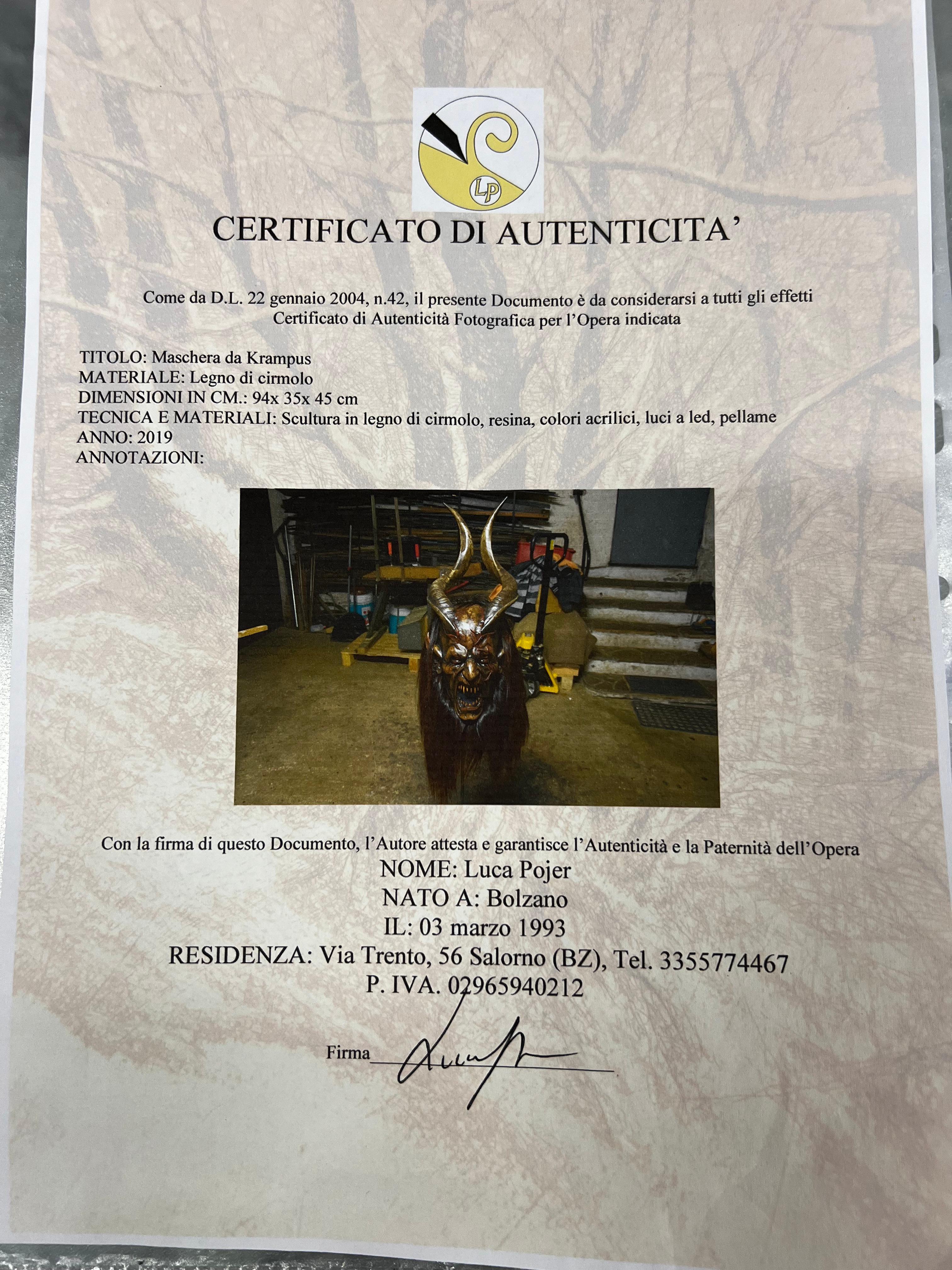 Maschera (UNICA) da Krampus in Legno Intagliato e Pelo Caprino - di Luca Pojer 8