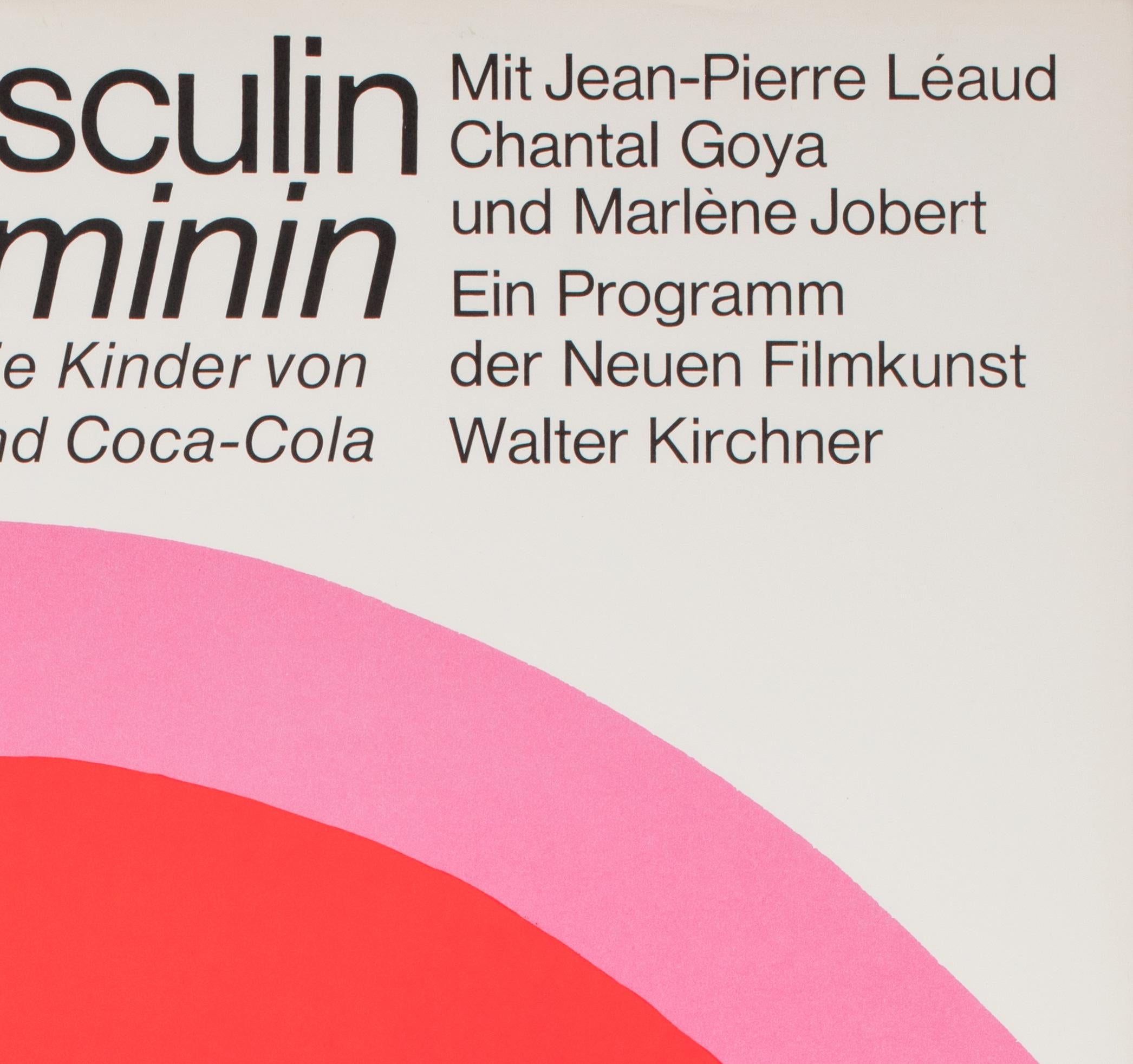 20th Century Masculin Feminin 1966 German A1 Film Poster, Hans Hillmann For Sale