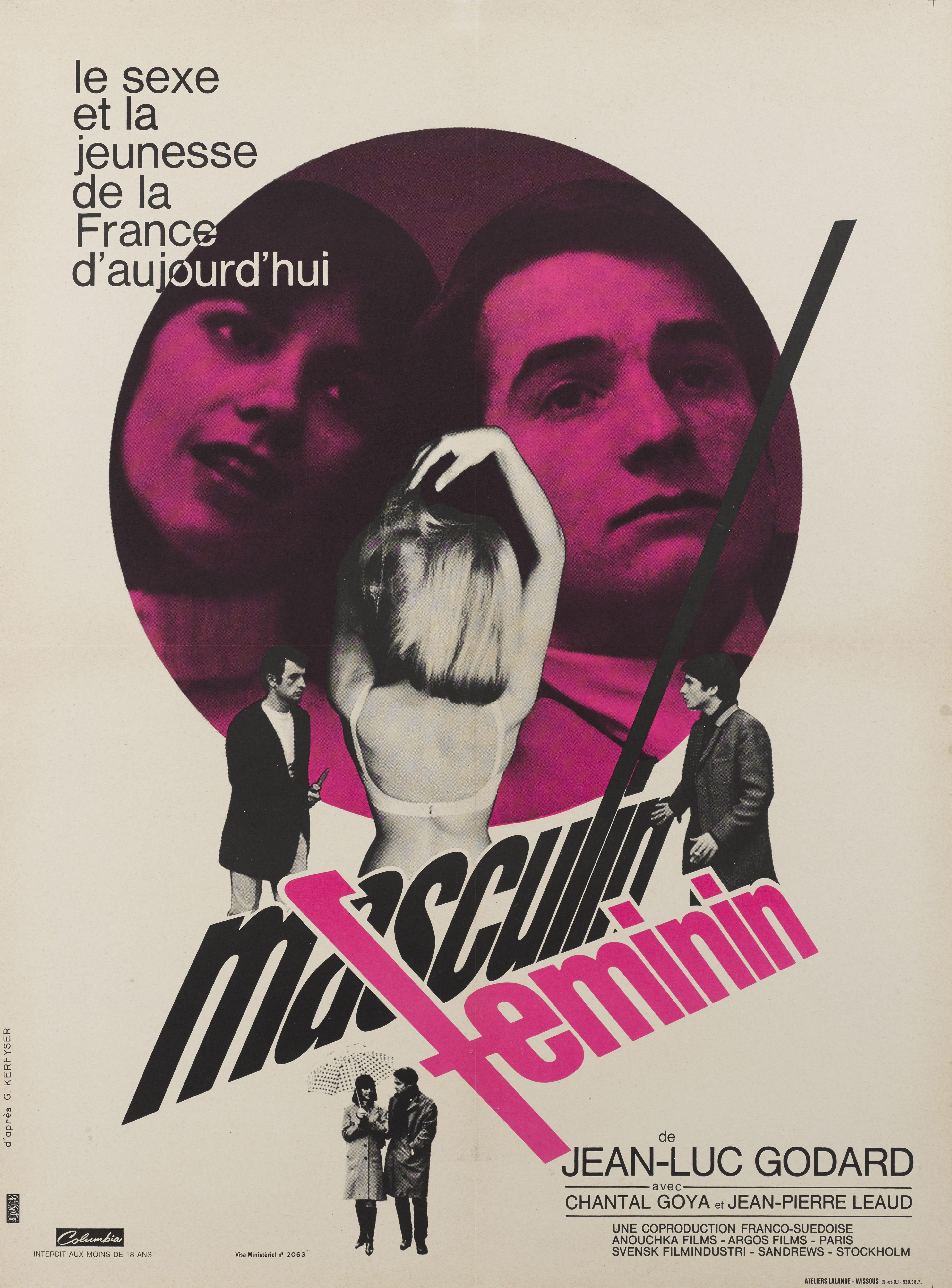 Original French film poster from Jean-Luc Godard's 1966 French New Wave film,
starring Jean-Pierre Léaud, Chantal Goya, and Marlène Jobert.
This poster is linen backed and would be shiped rolled in a strong tube.