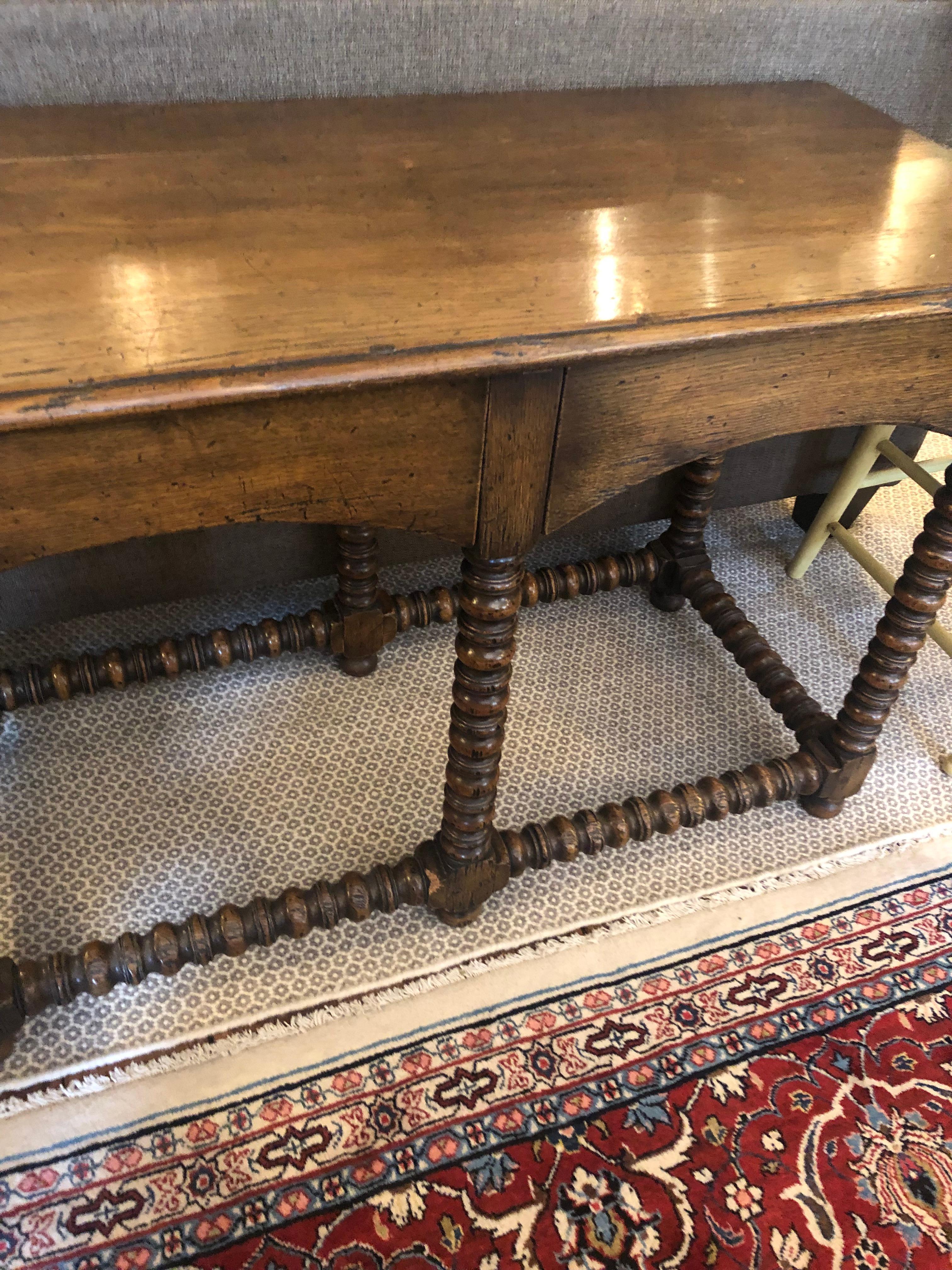 Masculine Antique Oak Console Sofaback Table with Barley Twist Base 5