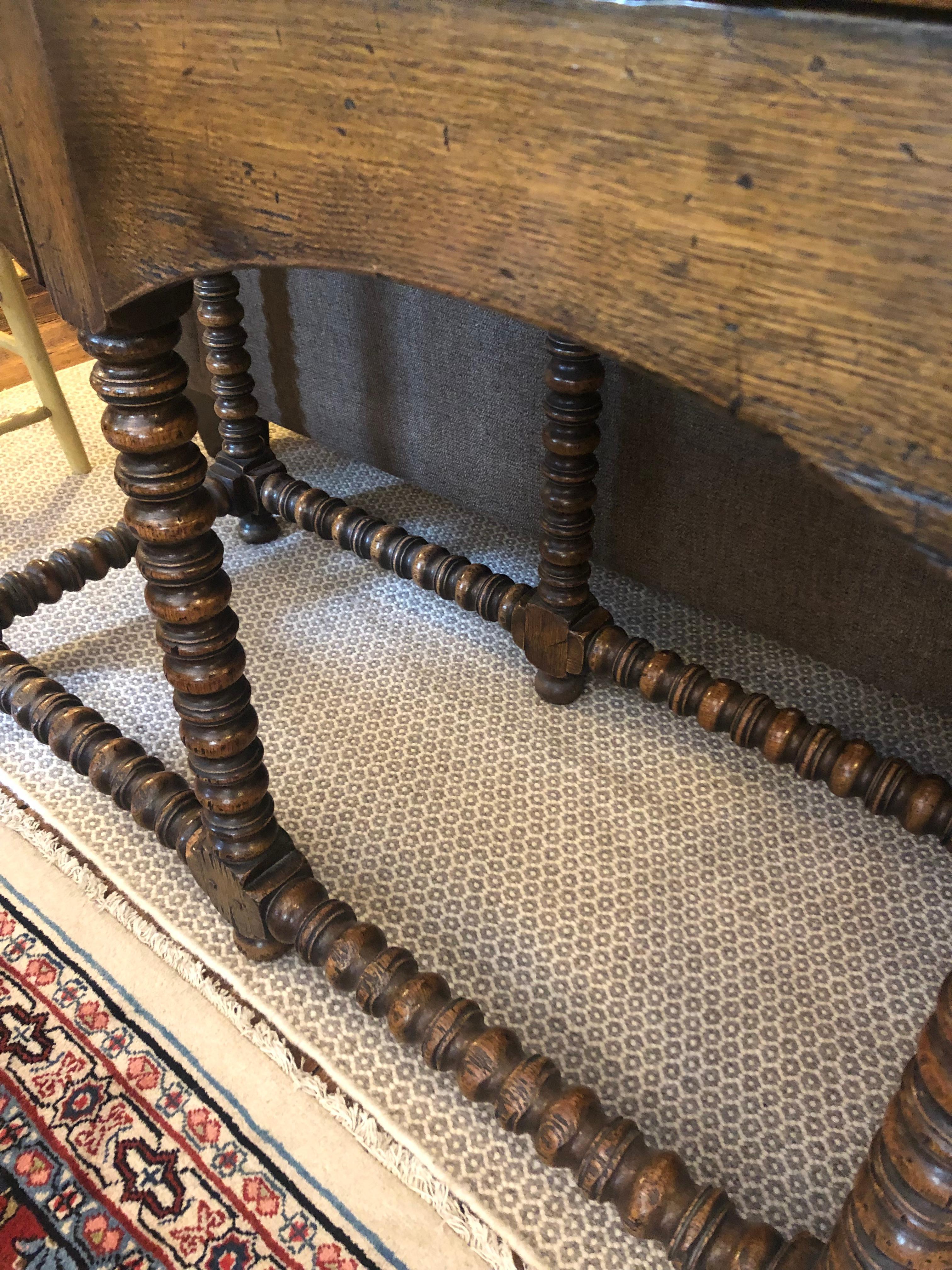 Early 20th Century Masculine Antique Oak Console Sofaback Table with Barley Twist Base