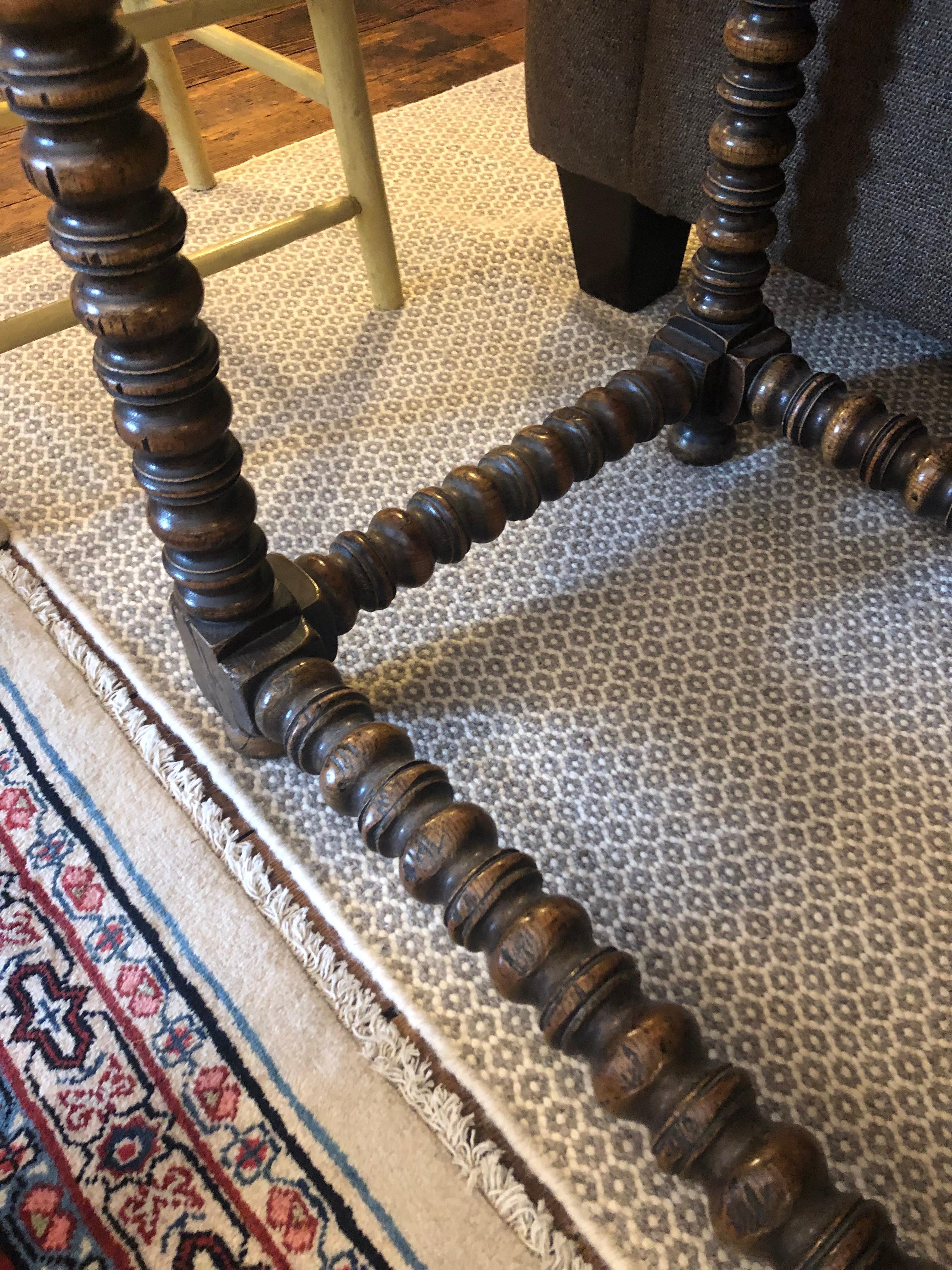 Masculine Antique Oak Console Sofaback Table with Barley Twist Base 2