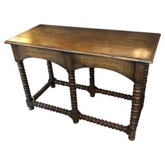 Masculine Antique Oak Console Sofaback Table with Barley Twist Base