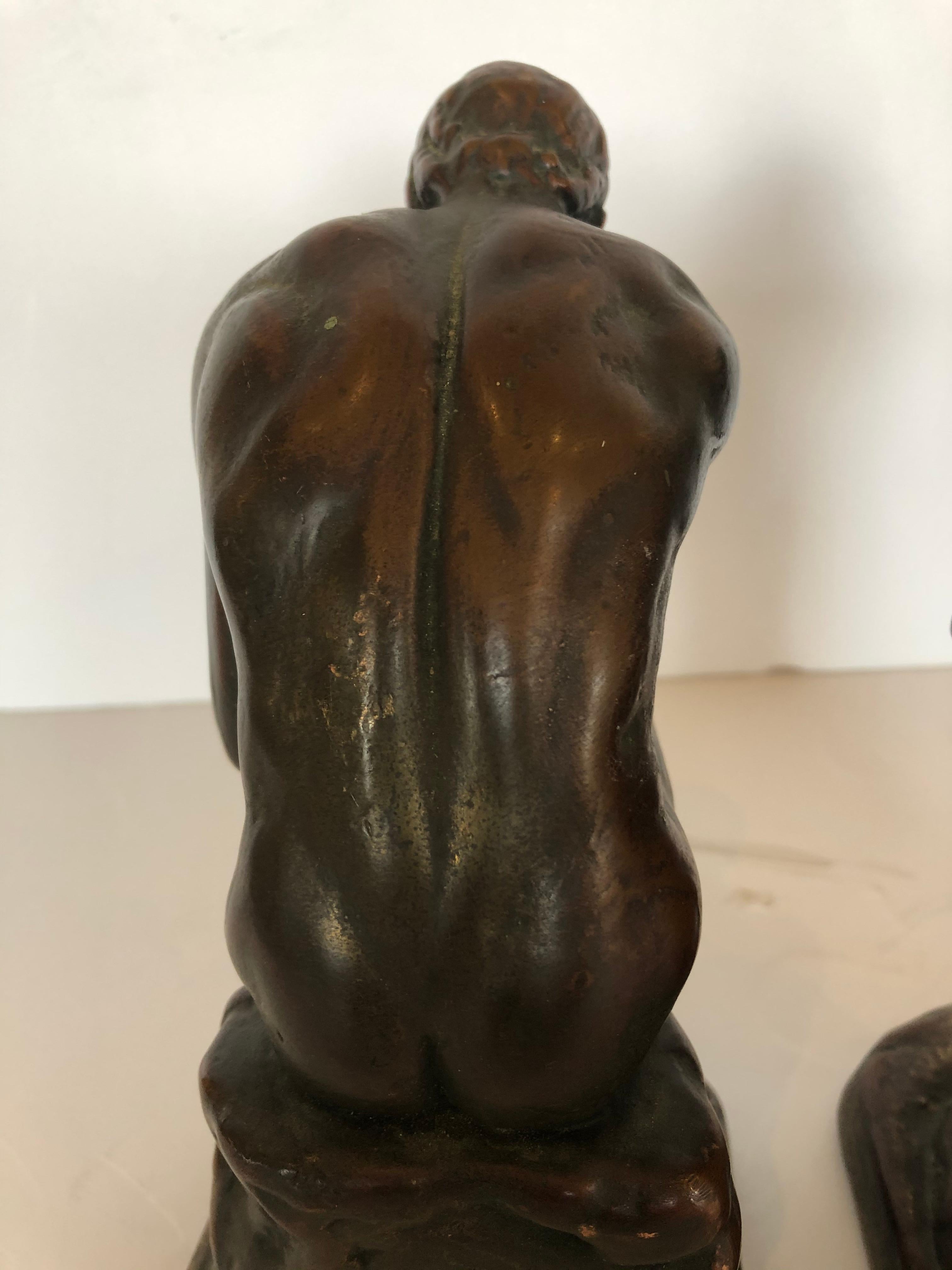 Masculine Bronze Clad Male Nude Bookends 2