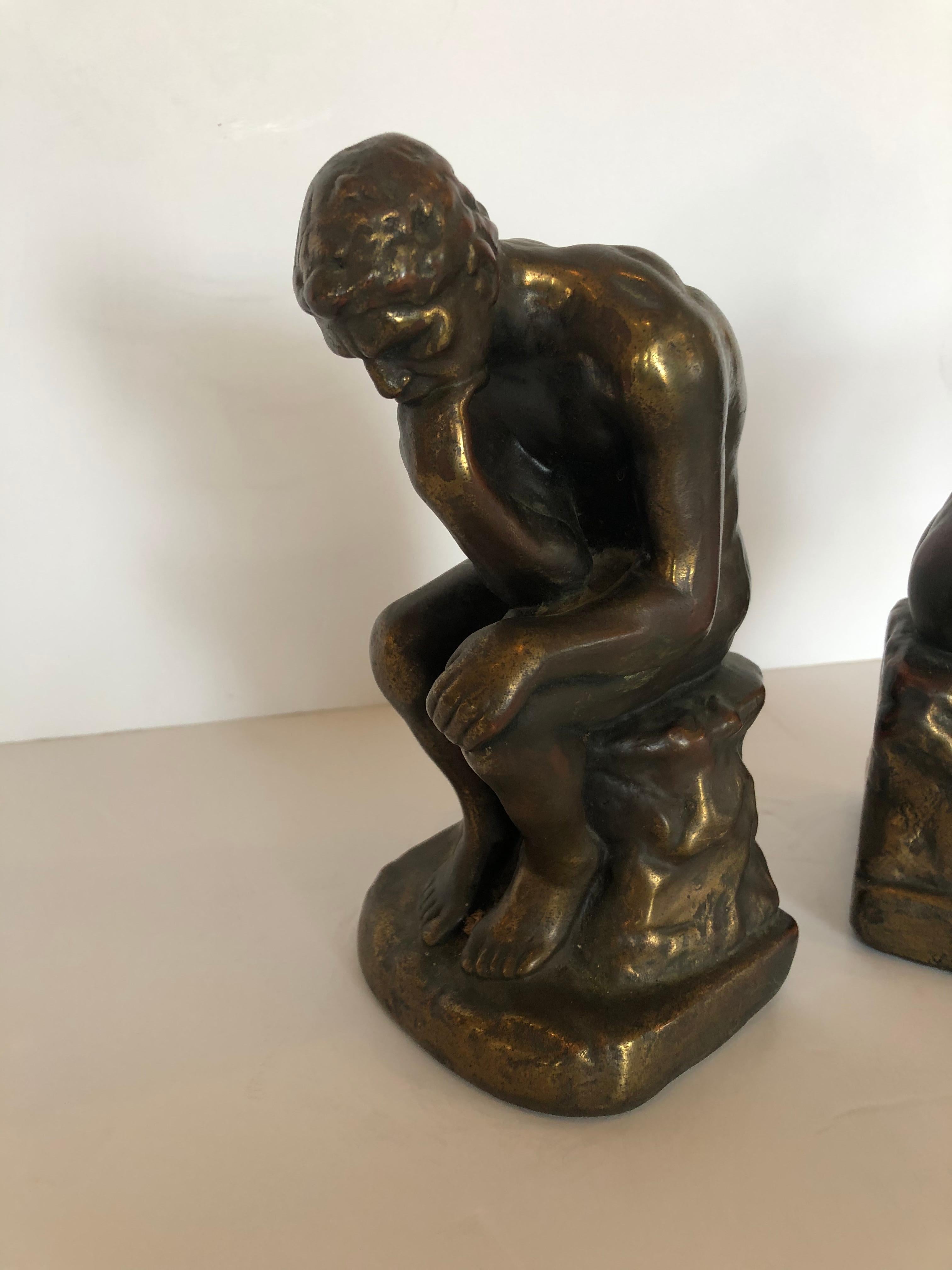 Masculine Bronze Clad Male Nude Bookends In Good Condition In Hopewell, NJ
