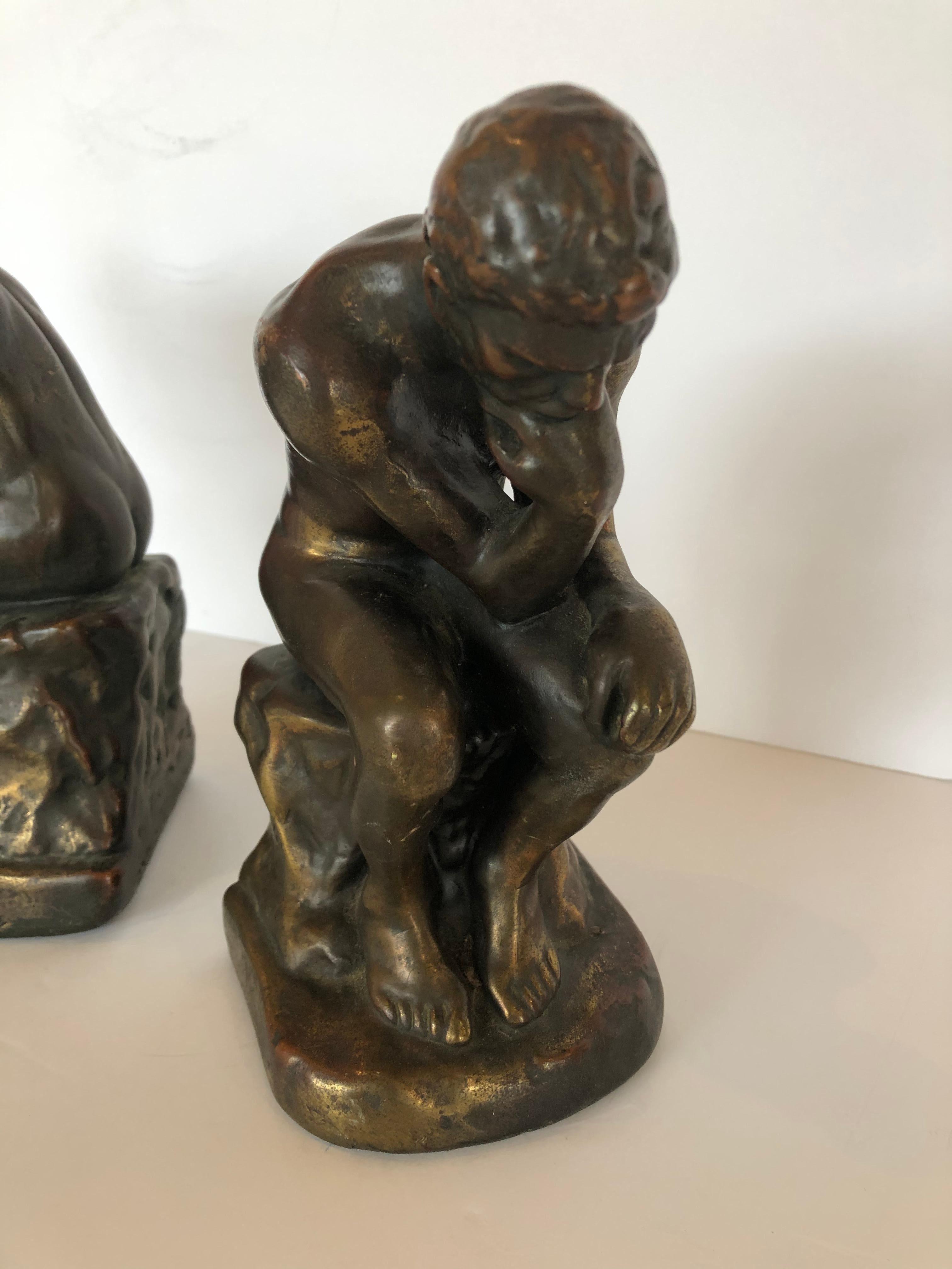 Early 20th Century Masculine Bronze Clad Male Nude Bookends