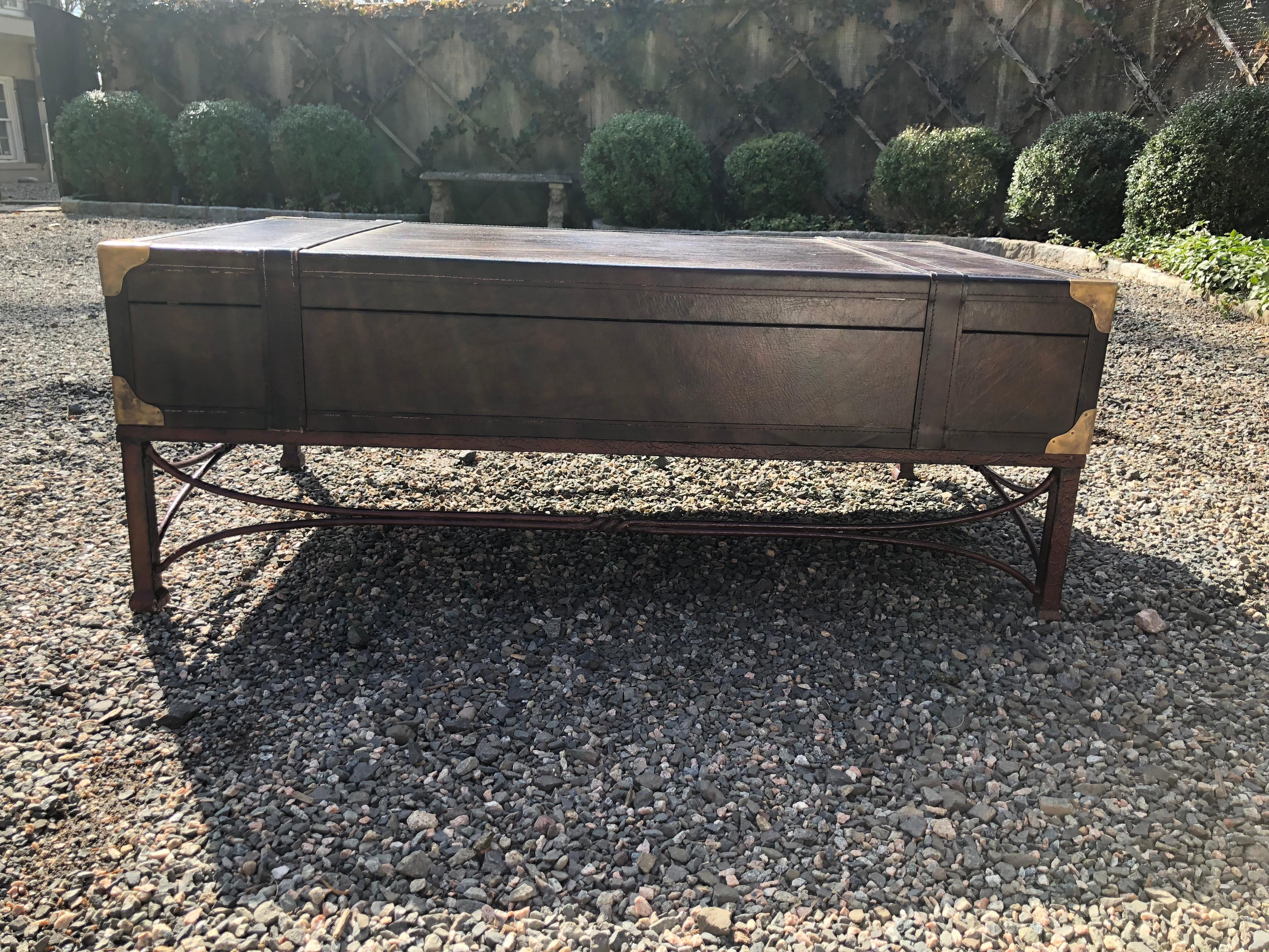 Masculine Handsome and Rich Ralph Lauren Style Trunk Coffee Table In Excellent Condition In Hopewell, NJ