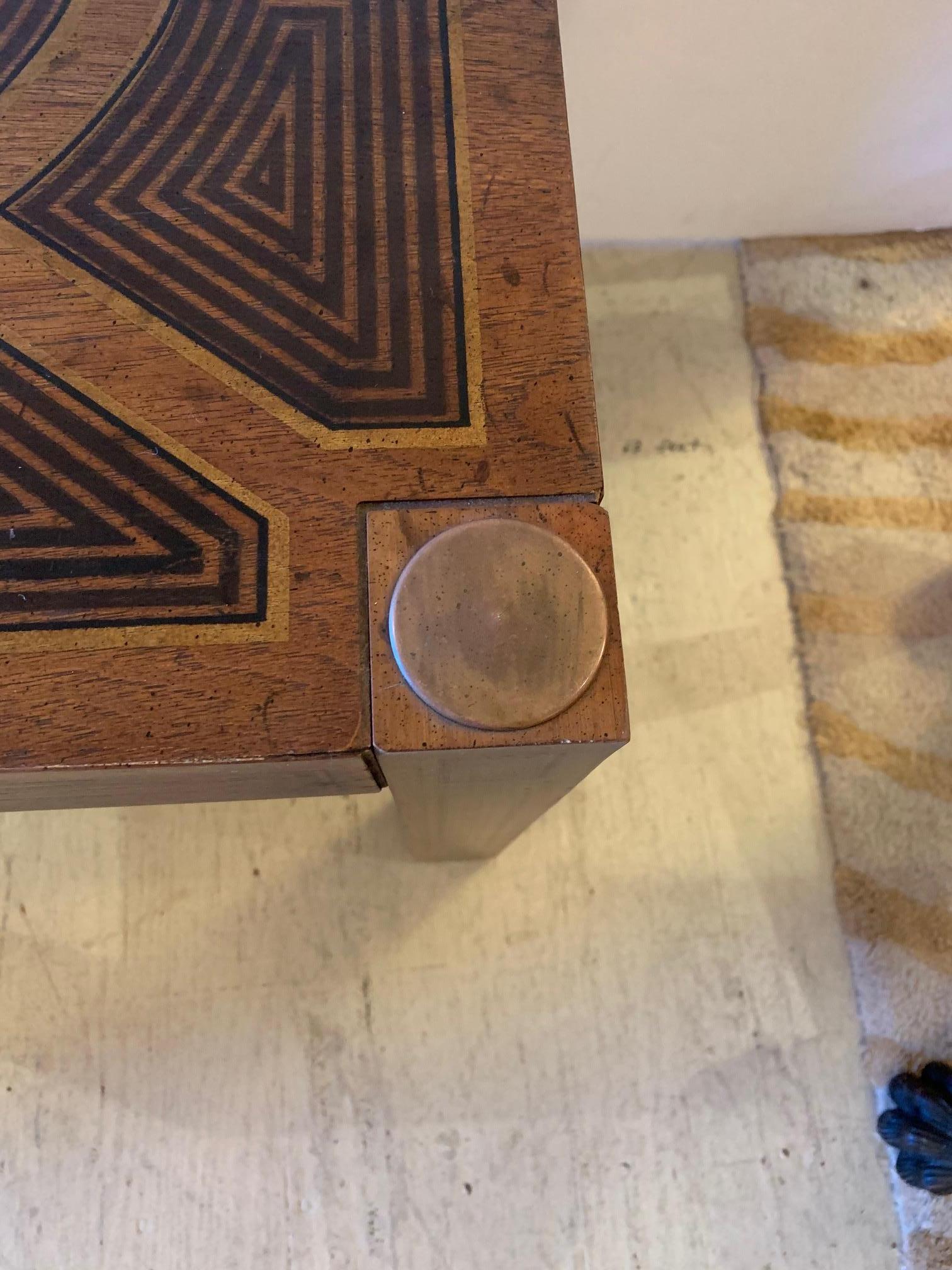 Masculine Inlaid Wood Rectangular End Table with Geometric Decoration For Sale 2