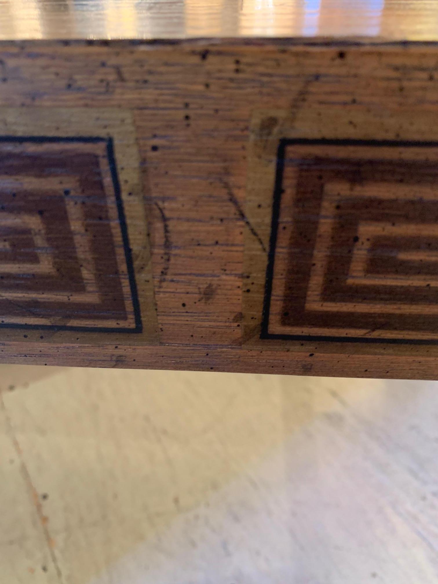 American Masculine Inlaid Wood Rectangular End Table with Geometric Decoration For Sale
