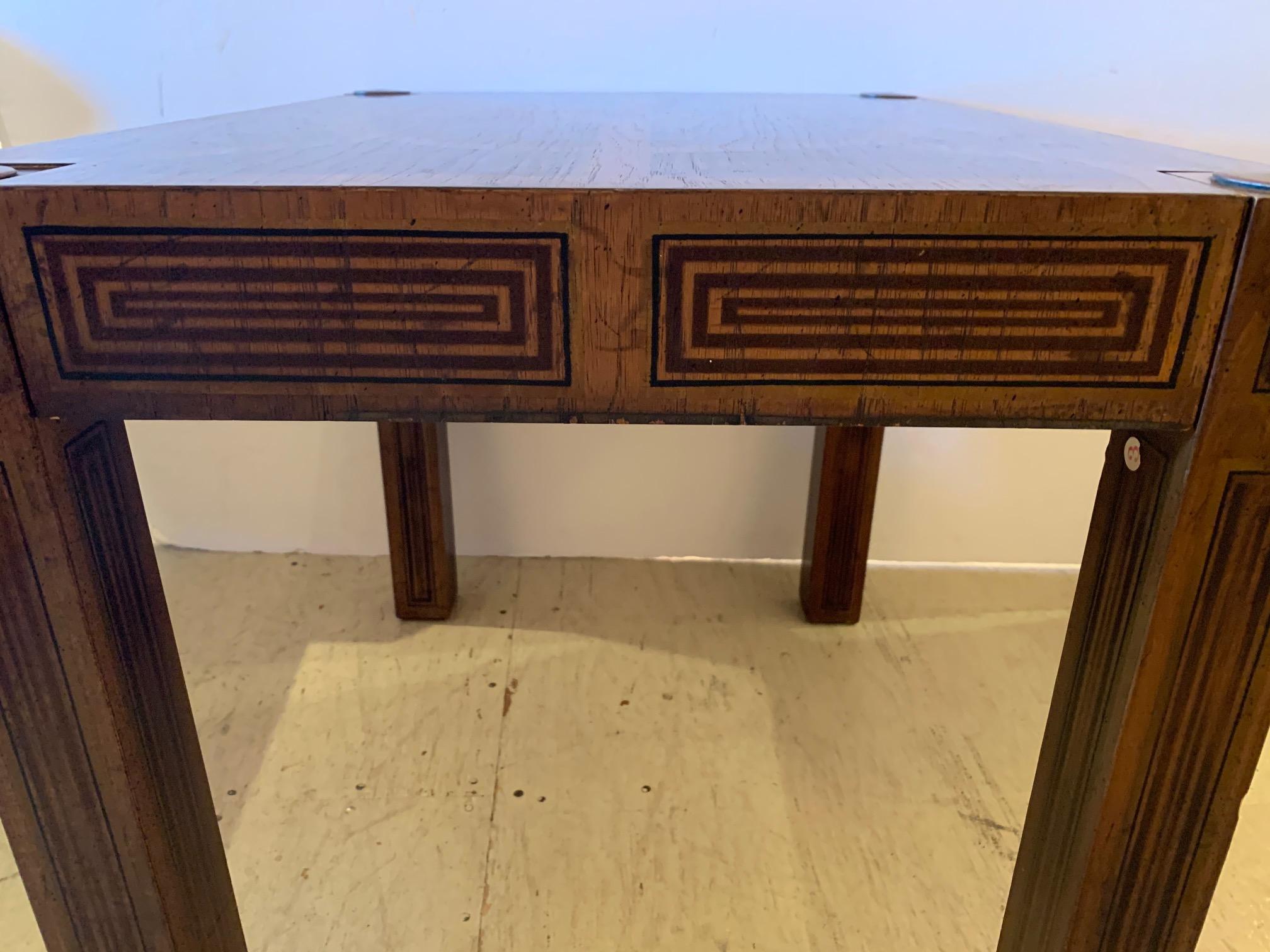 Mid-20th Century Masculine Inlaid Wood Rectangular End Table with Geometric Decoration For Sale