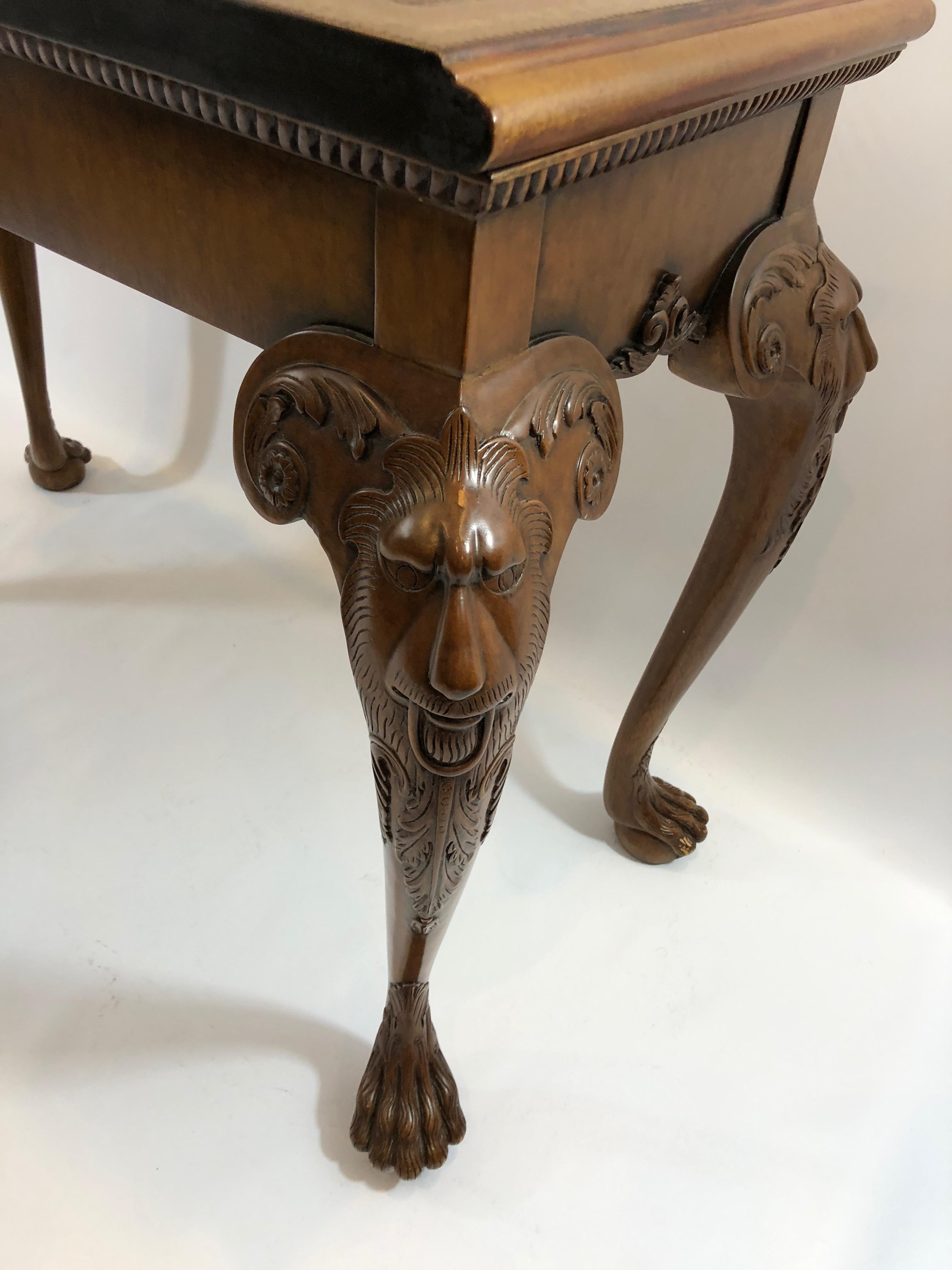 Masculine Lion and Leather Adorned Fruitwood Maitland Smith Console Table 3