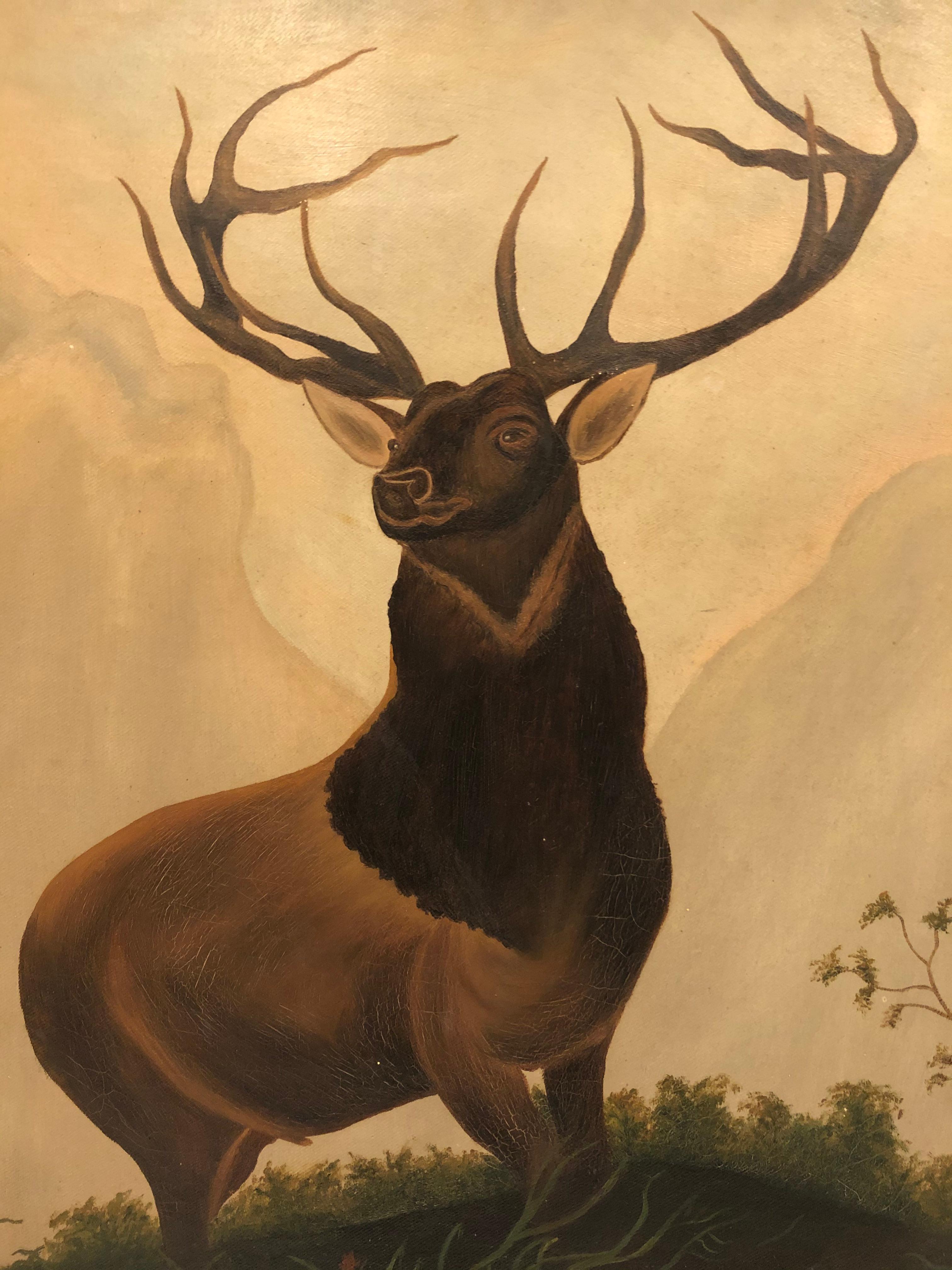 Masculine Moody, Originales Gemälde eines stolzen Hirsches aus dem 19. Jahrhundert (amerikanisch) im Angebot