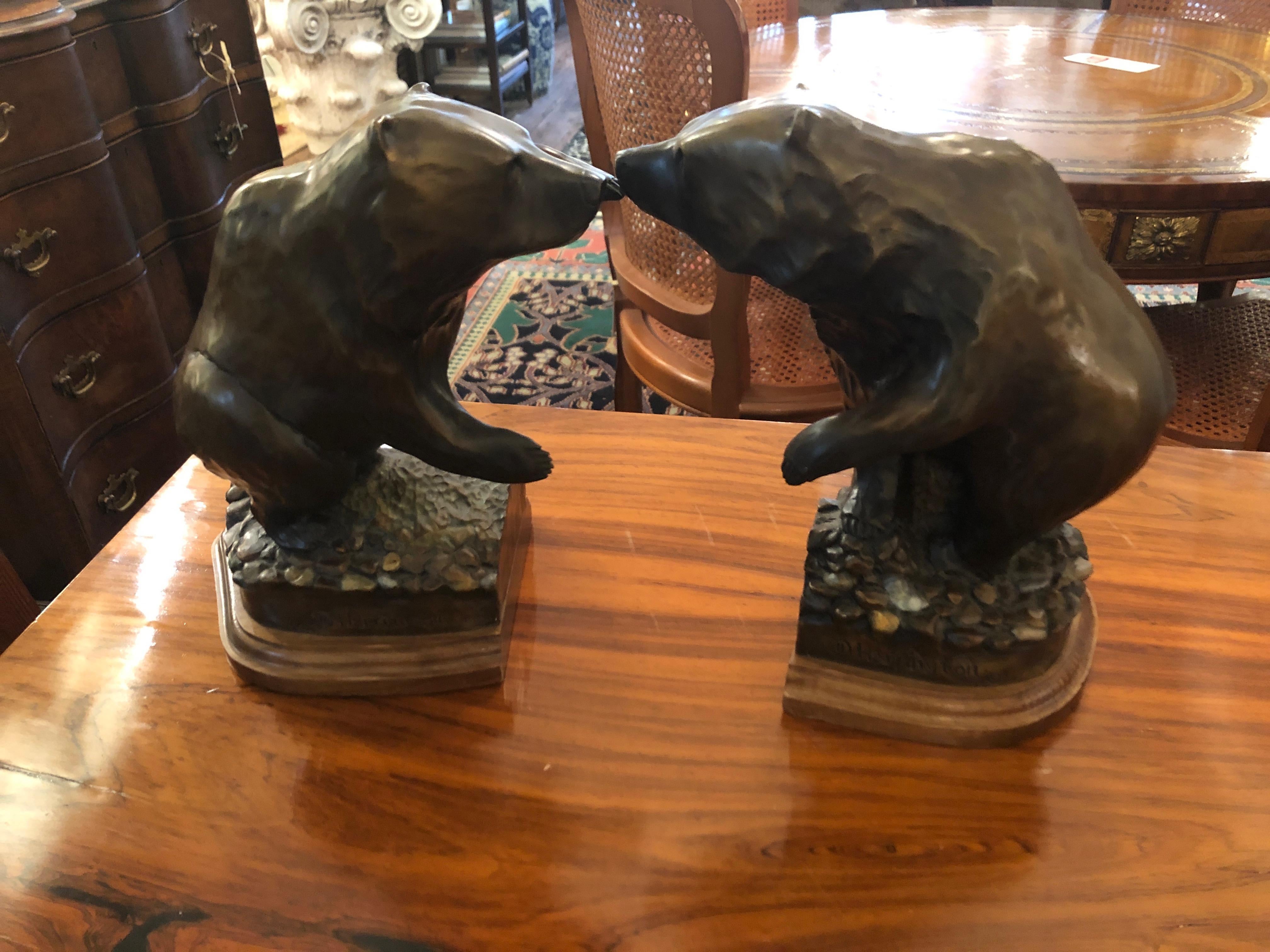 Masculine Pair of Bronze Bear Bookends 2