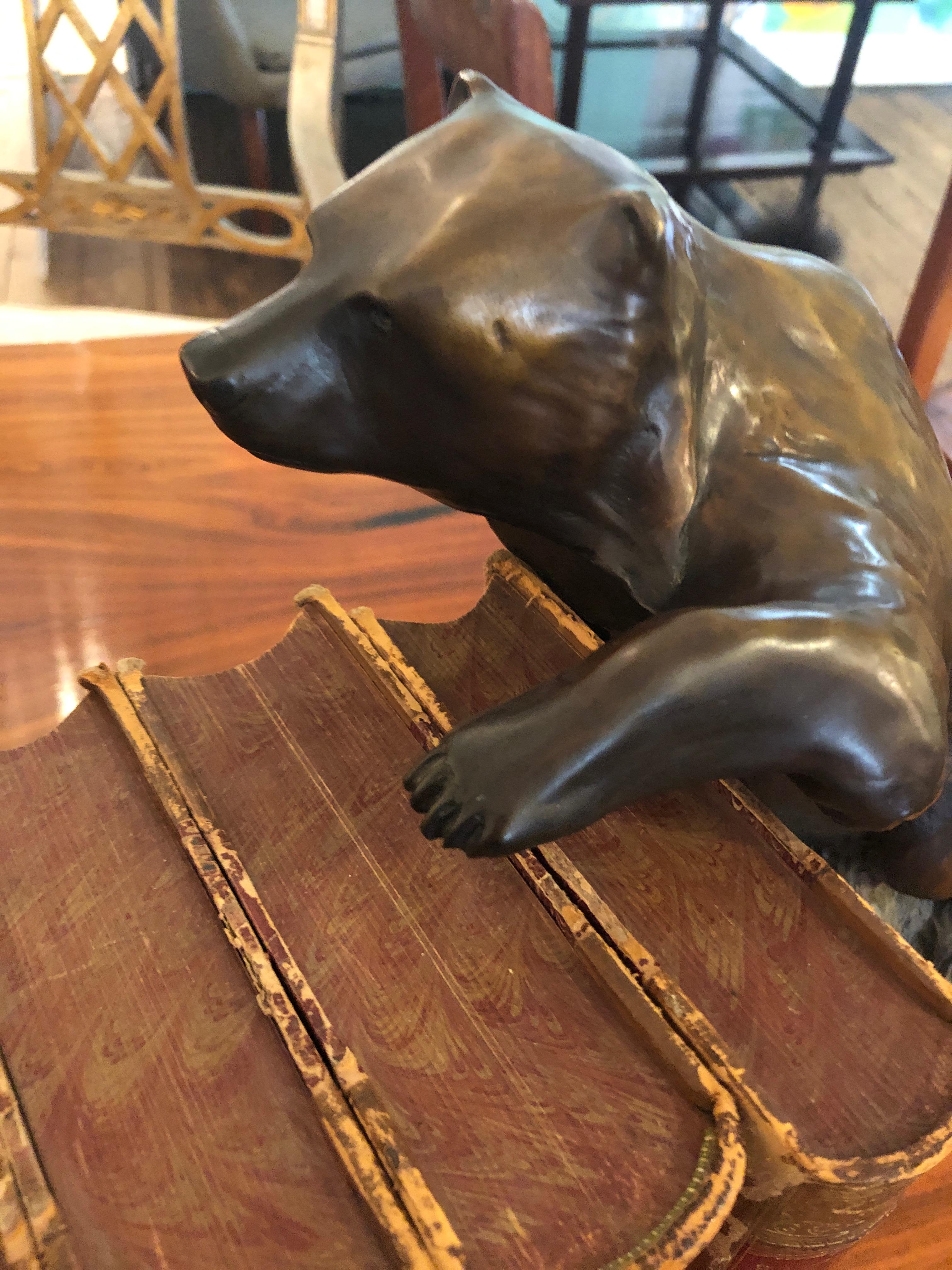 Masculine Pair of Bronze Bear Bookends In Excellent Condition In Hopewell, NJ