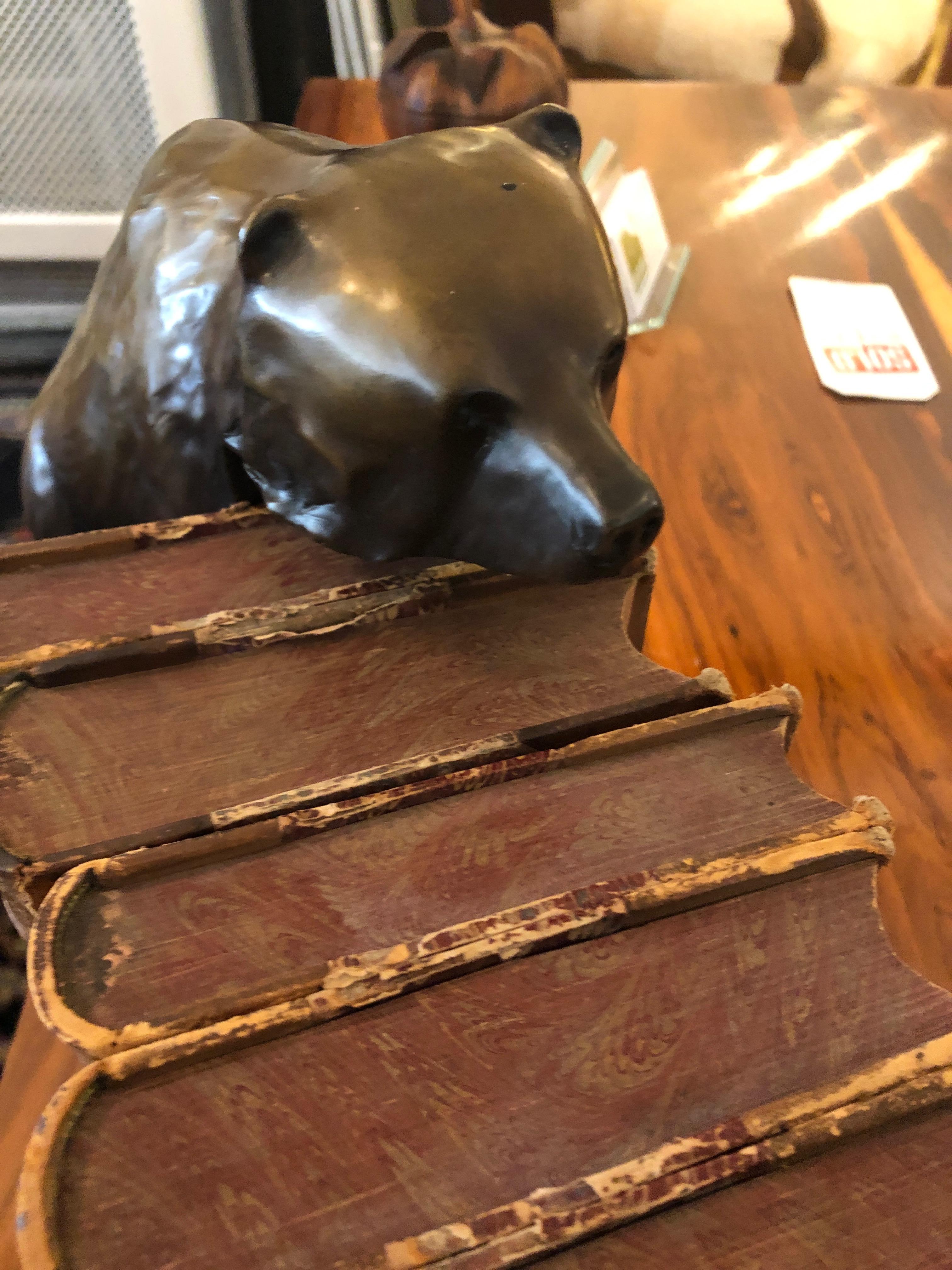 Late 20th Century Masculine Pair of Bronze Bear Bookends