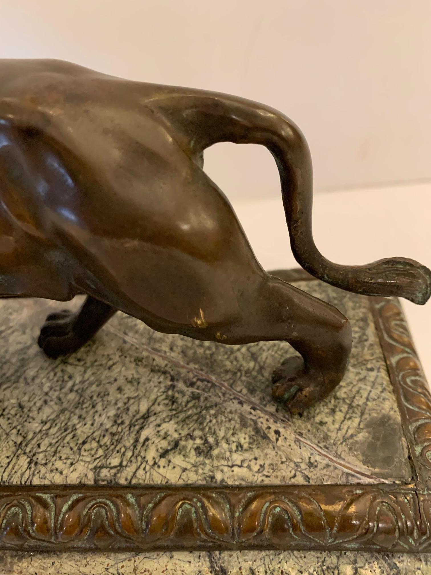 Late 20th Century Masculine Rich Bronze Lion Sculpture on Marble Base