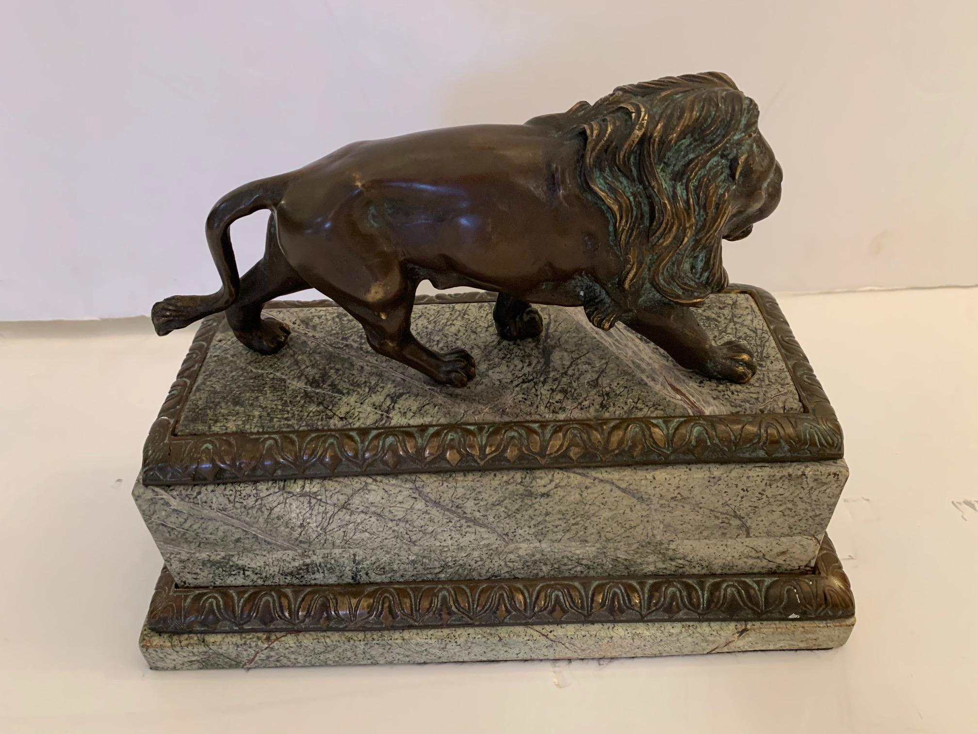 Masculine Rich Bronze Lion Sculpture on Marble Base 1