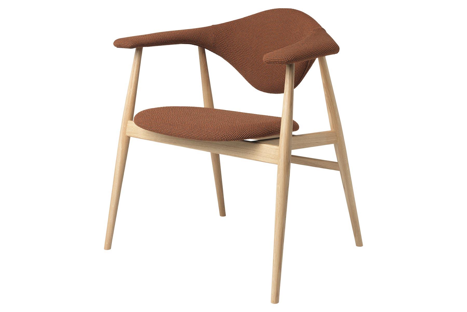 Mid-Century Modern Chaise de salle à manger Masculo, entièrement tapissée, base en chêne naturel en vente