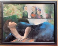 1987 Artista americano Mase Lucas Quadro su tela Ritratto di donna nostalgica