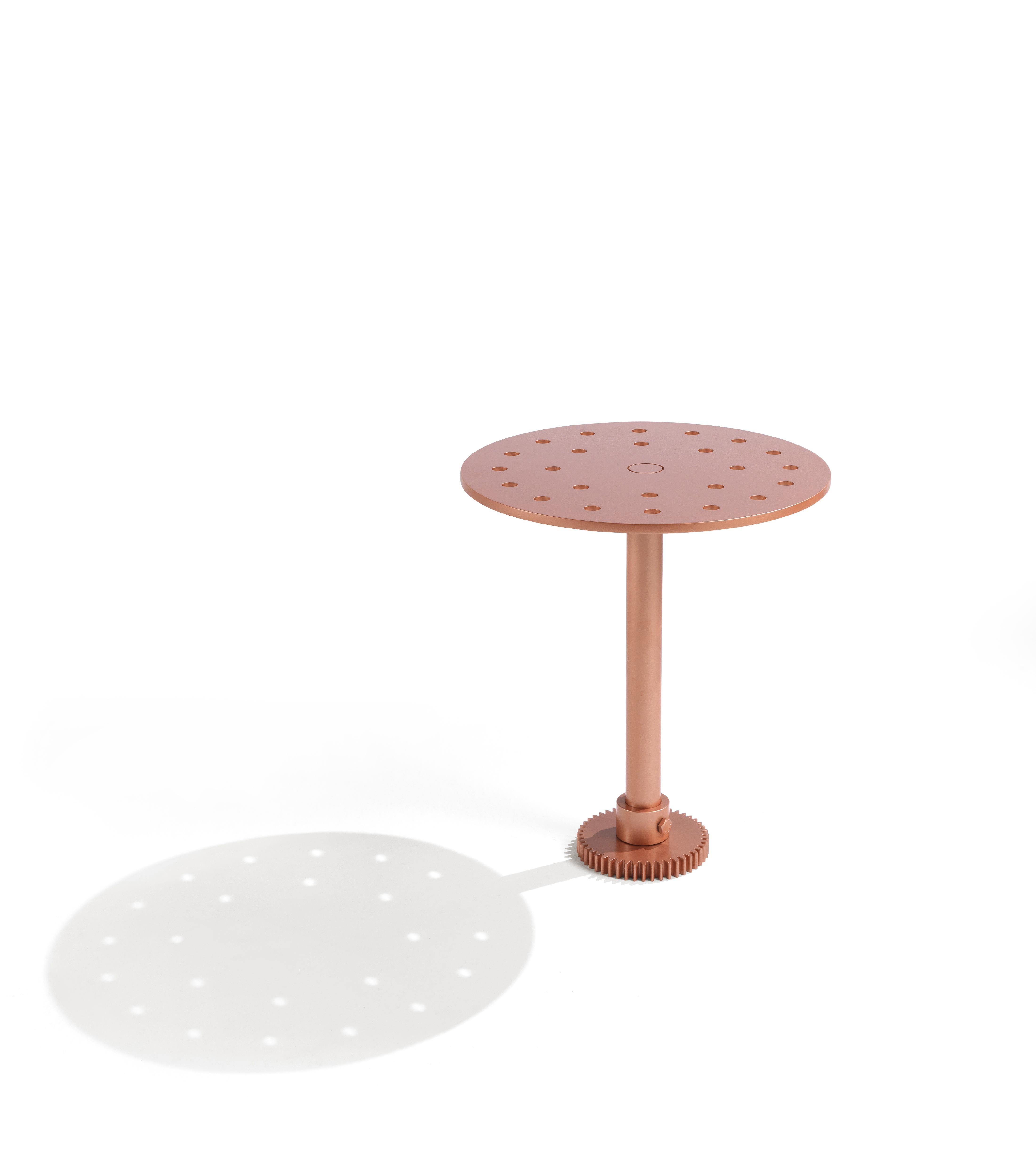 Maseen A side table by Samer Alameen
Materials: Matte copper.
Dimensions: 40 x 40 x 45 cm

Samer Alameen’s passion for Meccano finds a new form in Maseen side tables. More than a childhood toy or memory, Meccano represents the possibility for a