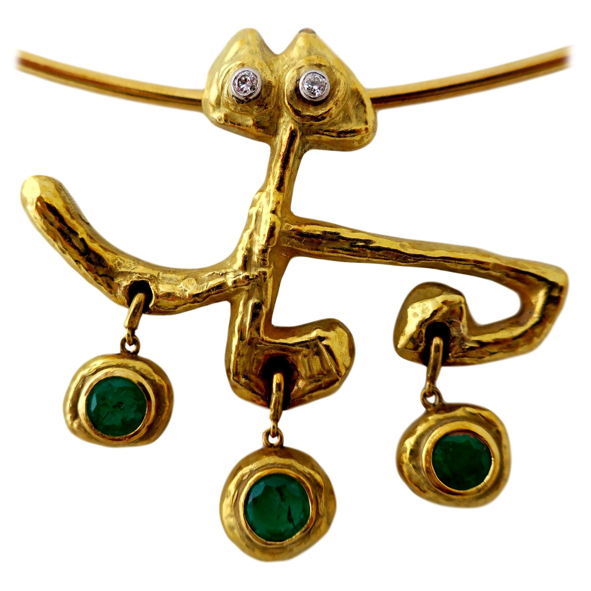 Masenza Roma Gold and Emerald Choker Attributed to Afro Basaldella, circa 1955