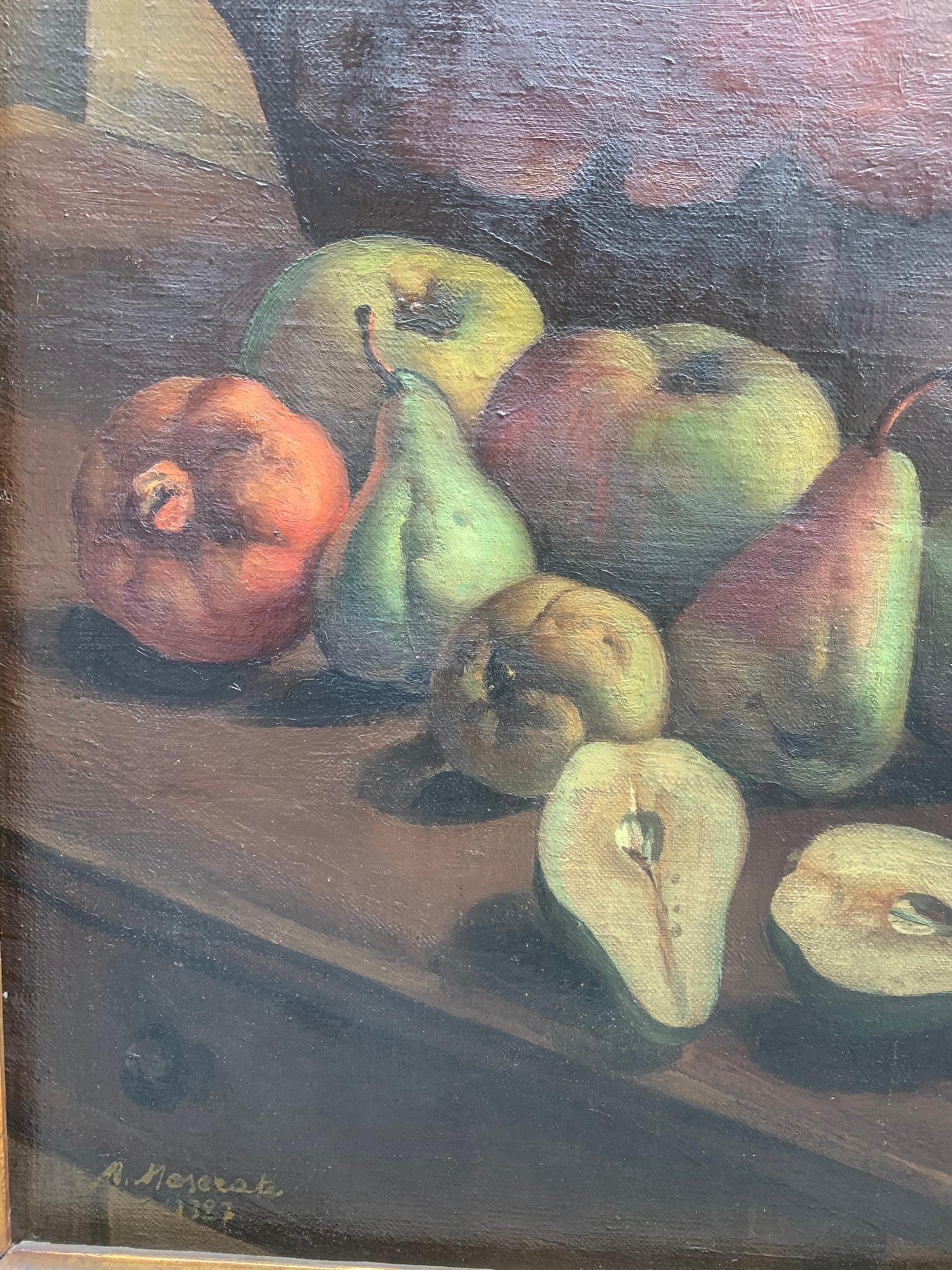 Still Life with Pears and Pomegranate by Mario Maserati. Signed and Dated 1927. 7