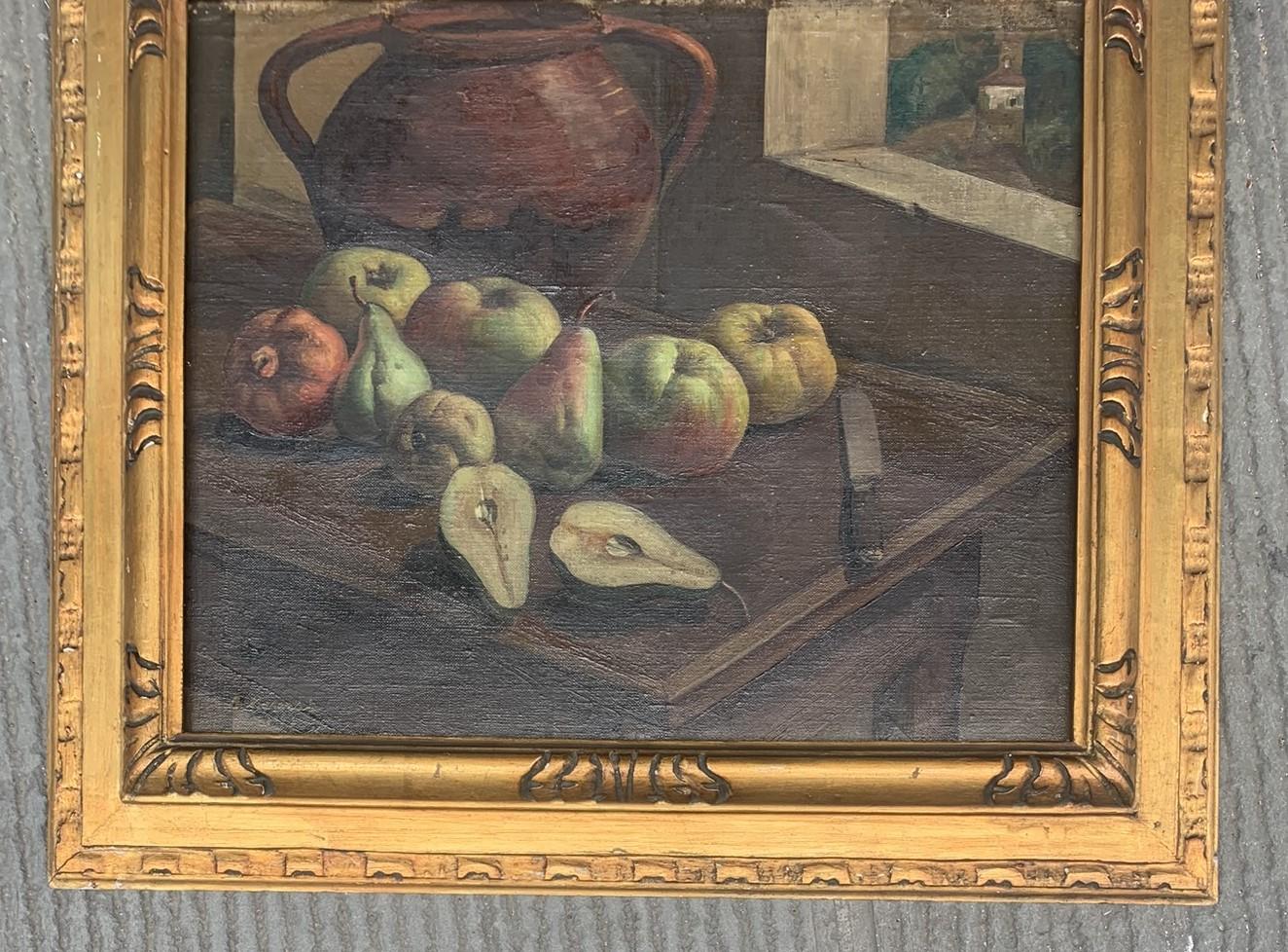 Still Life with Pears and Pomegranate by Mario Maserati. Signed and Dated 1927. - Painting by Maserati Mario