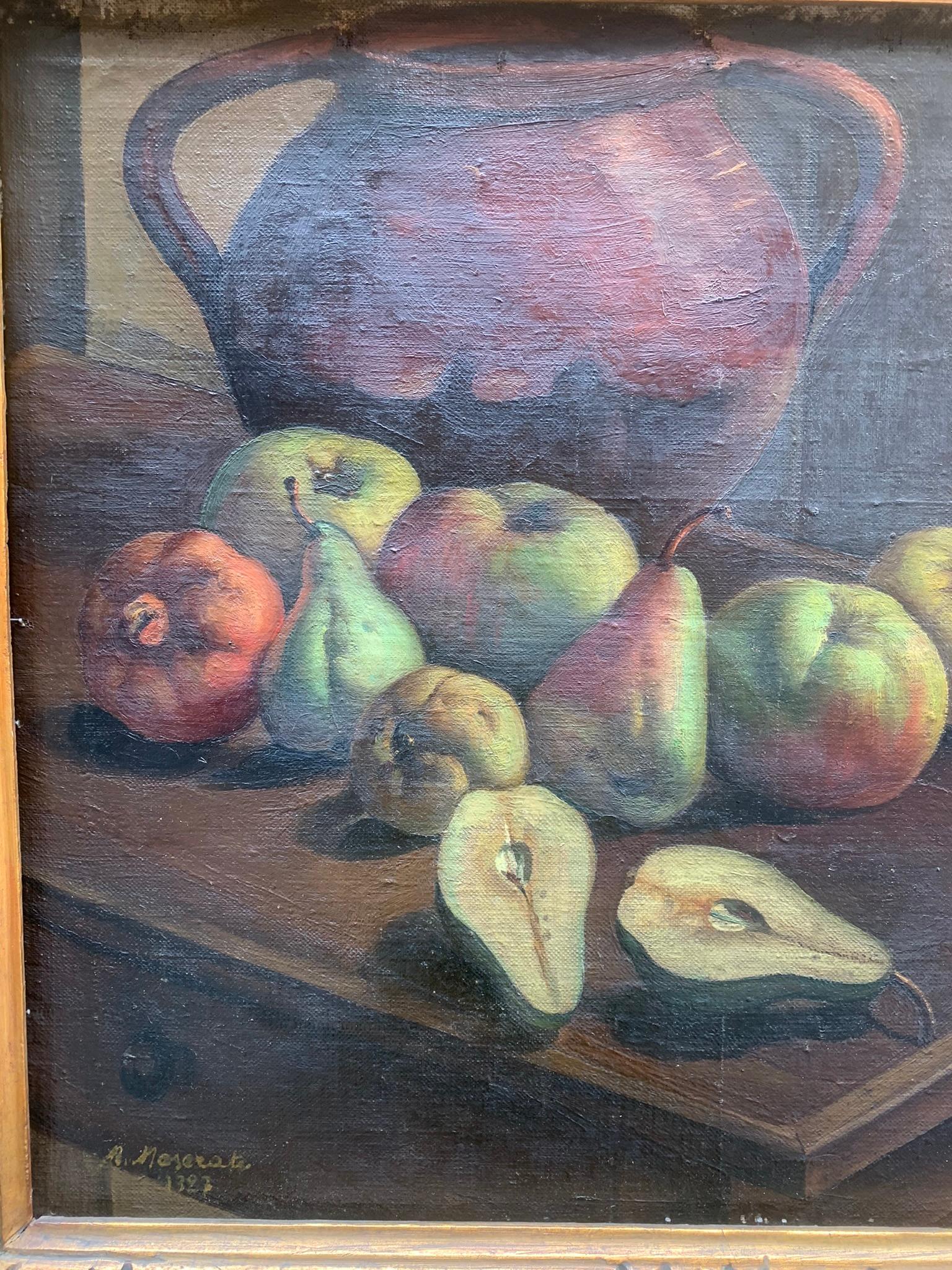 Still Life with Pears and Pomegranate by Mario Maserati. Signed and Dated 1927. 1