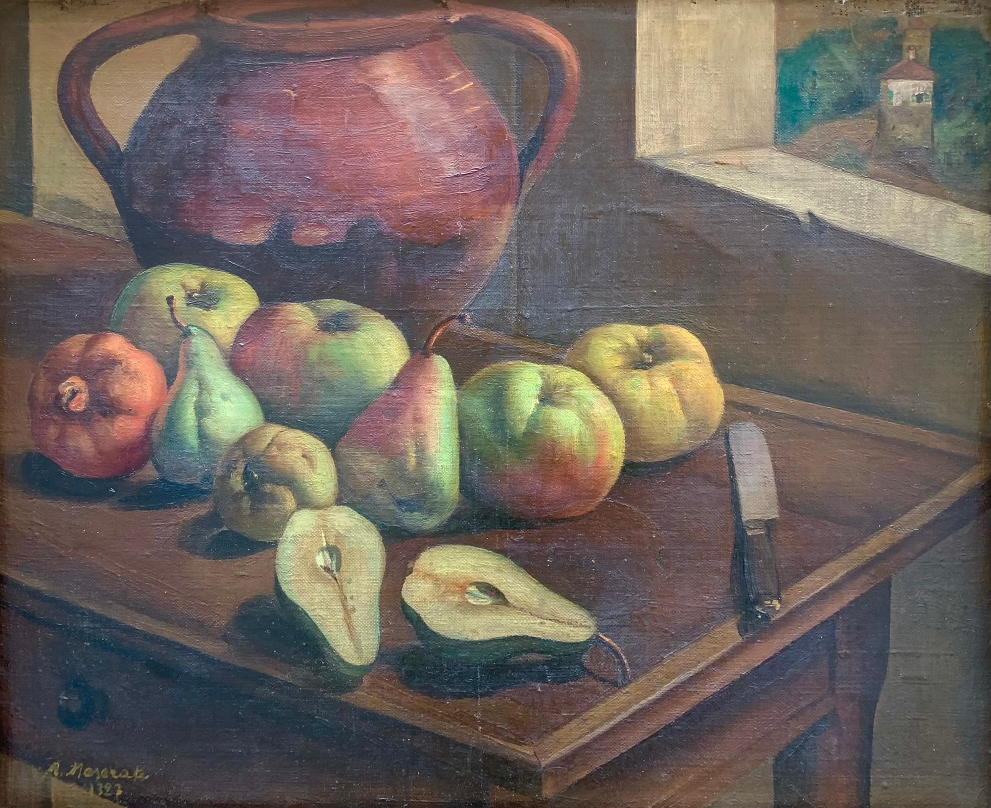 Still Life with Pears and Pomegranate by Mario Maserati. Signed and Dated 1927. 3