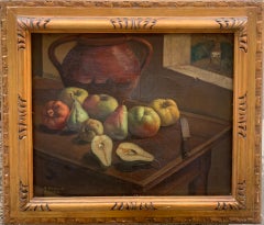 Still Life with Pears and Pomegranate by Mario Maserati. Signed and Dated 1927.