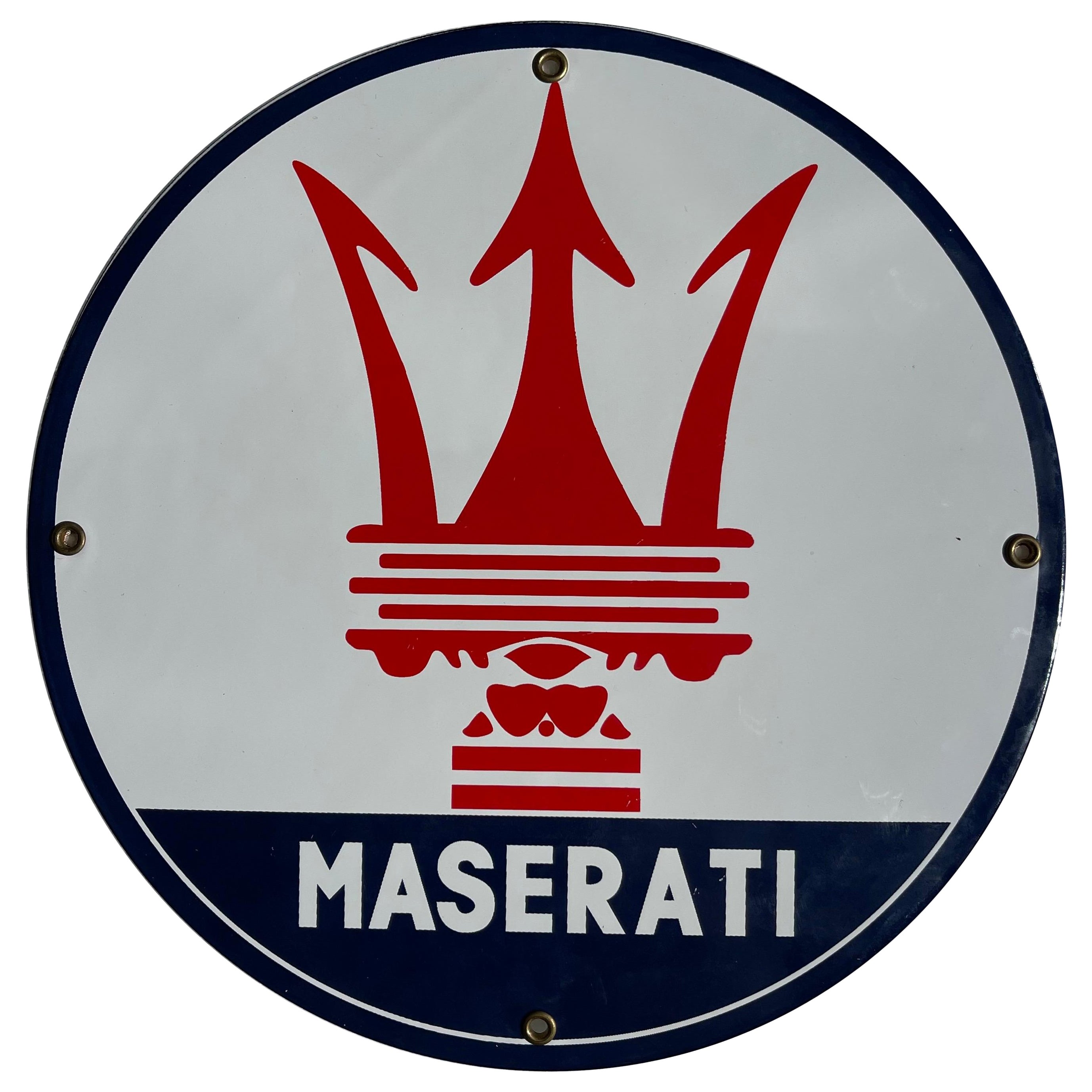Maserati Porcelain Enamel Trident Logo Sign For Sale