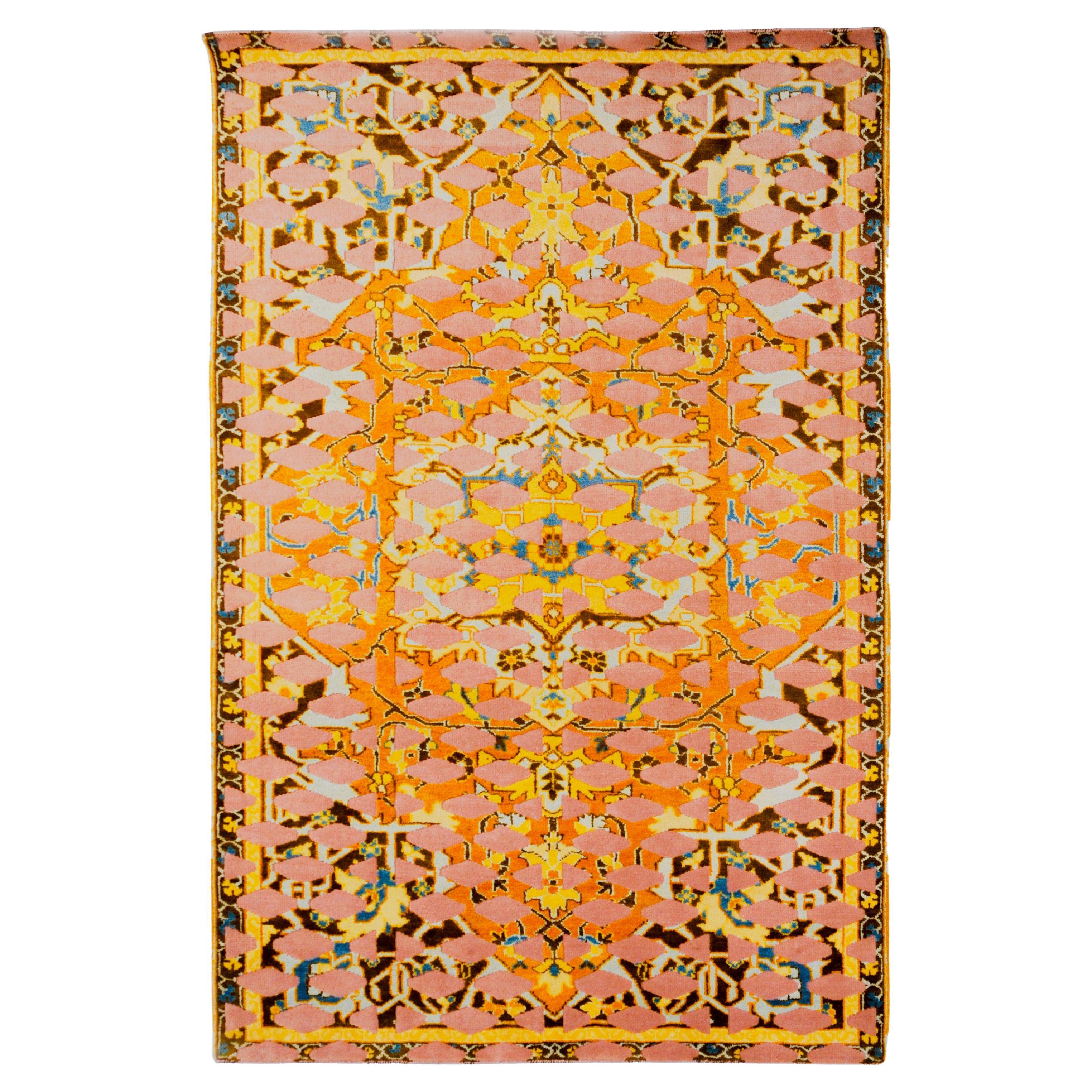 Mash-Up III - Yellow Paolo Giordano Modern Design Rug Carpet Wool Handknotted For Sale