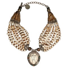 Masha Archer Bone Bead, Shell and Silver Tribal Pendant Necklace