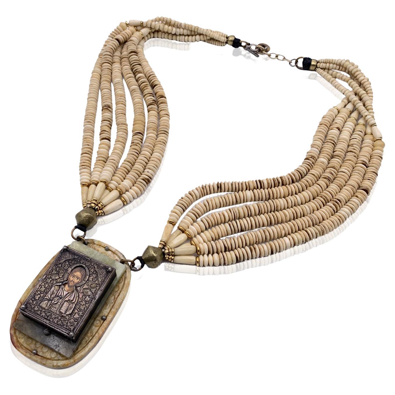 N4189 TIBETAN Tribal Strand Beads Bovine Bone BOLD FASHION NECKLACE Jewelry 
