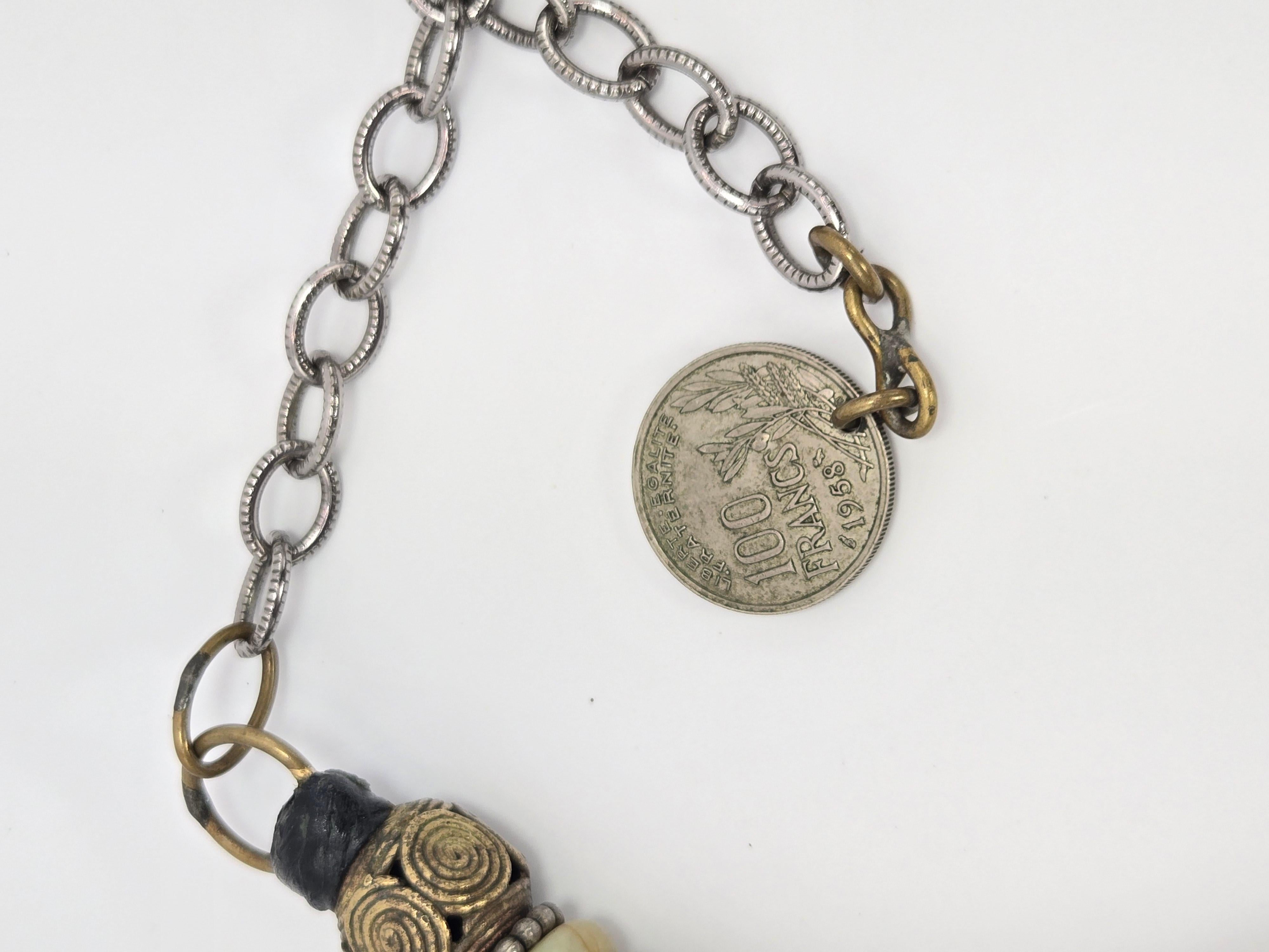 Women's or Men's Masha Archer Joan of Arc Pendant Necklace with Bauxite and Silver Beads For Sale