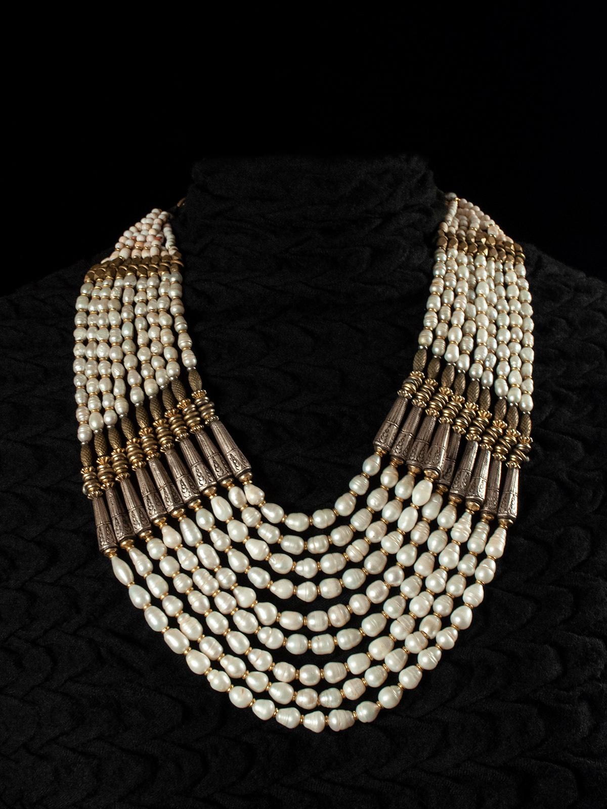 Tribal Masha Archer Pearl Bib Necklace