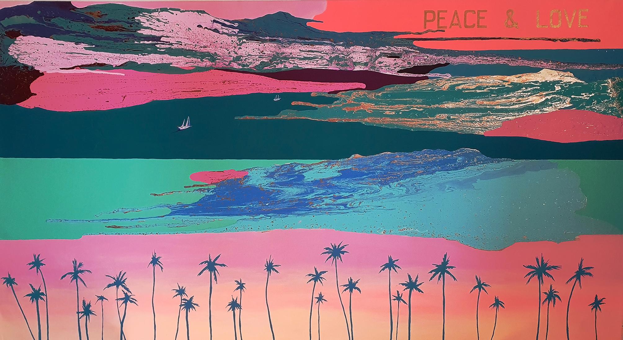 "PEACE & LOVE" Mixed Media Painting 42.5" x 76" inch by Masha Iv