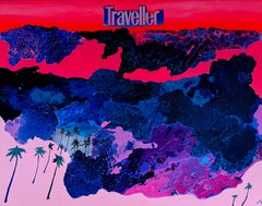 "TRAVELLER" Peinture abstraite mixte 27.5" x 35.5" inch par Masha Iv