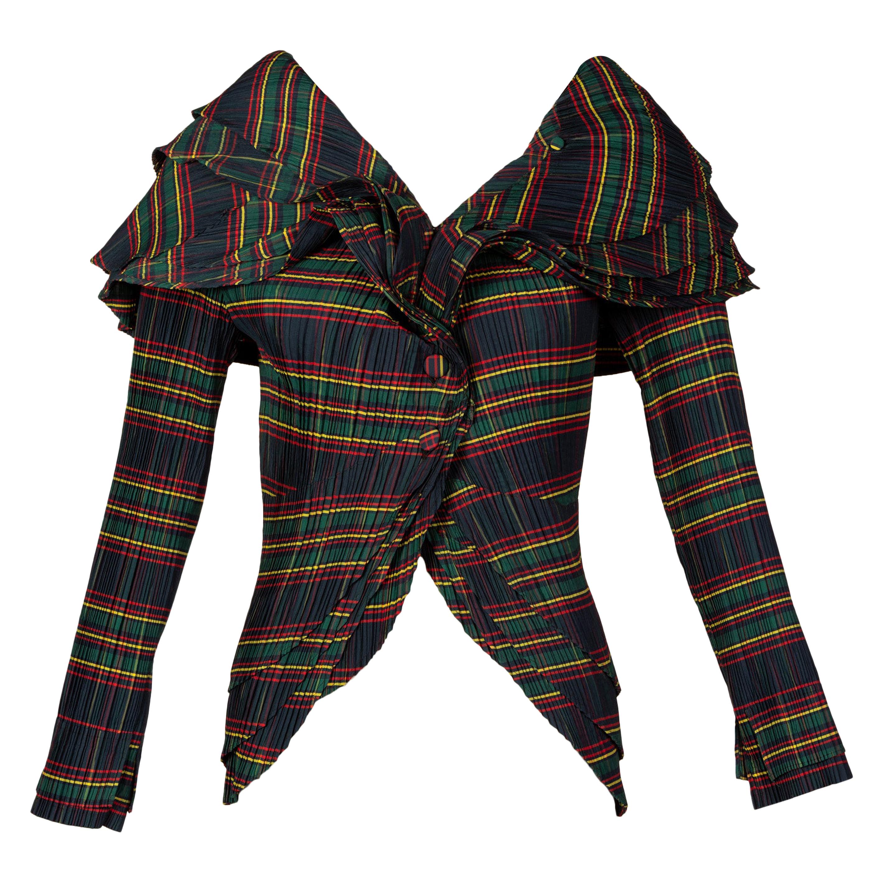 Mashiah Plisse Tartan Plaid Jacket Top Avant Garde For Sale