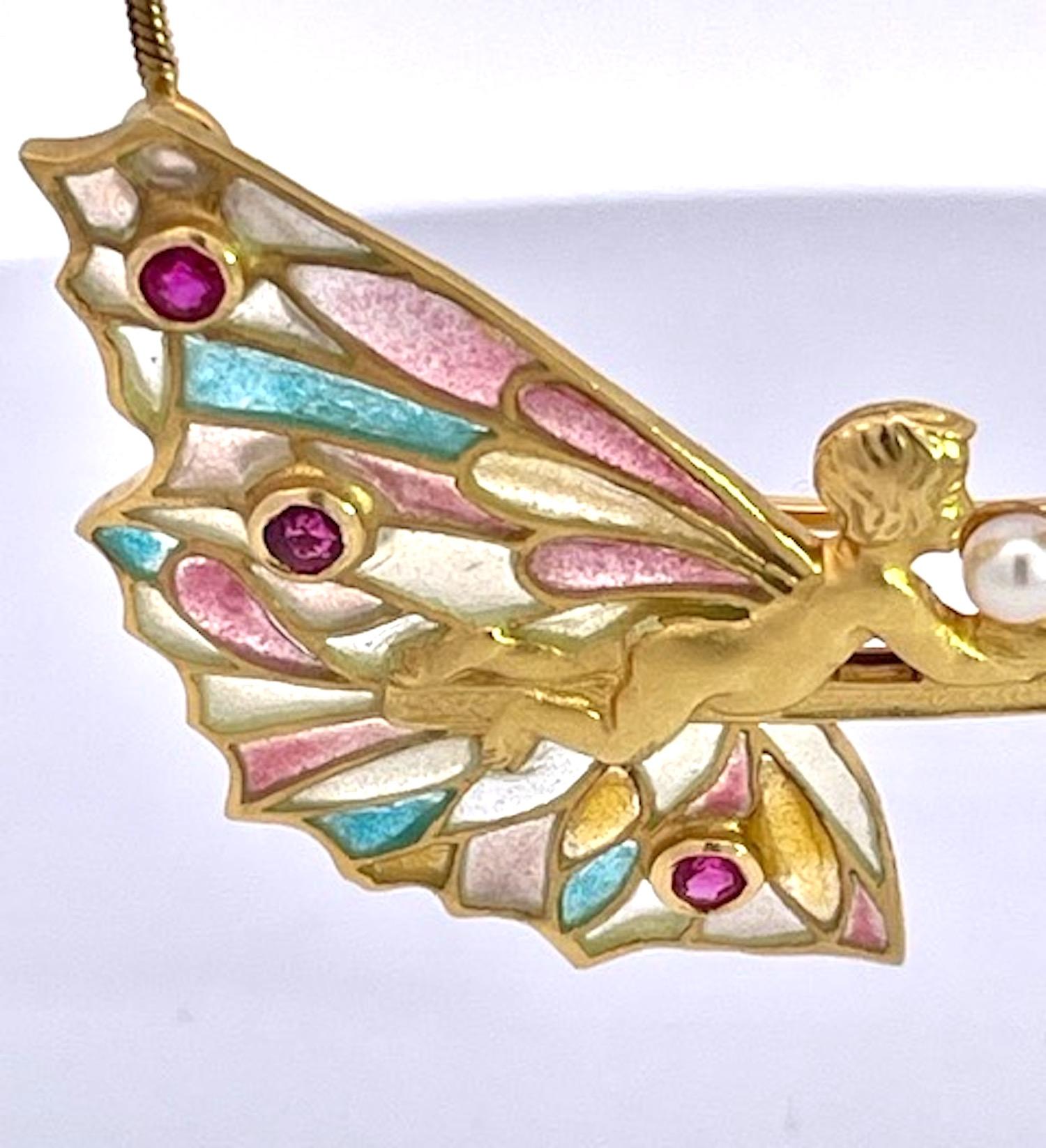 Women's Masiera Plique a Jour Brooch Pendant Necklace