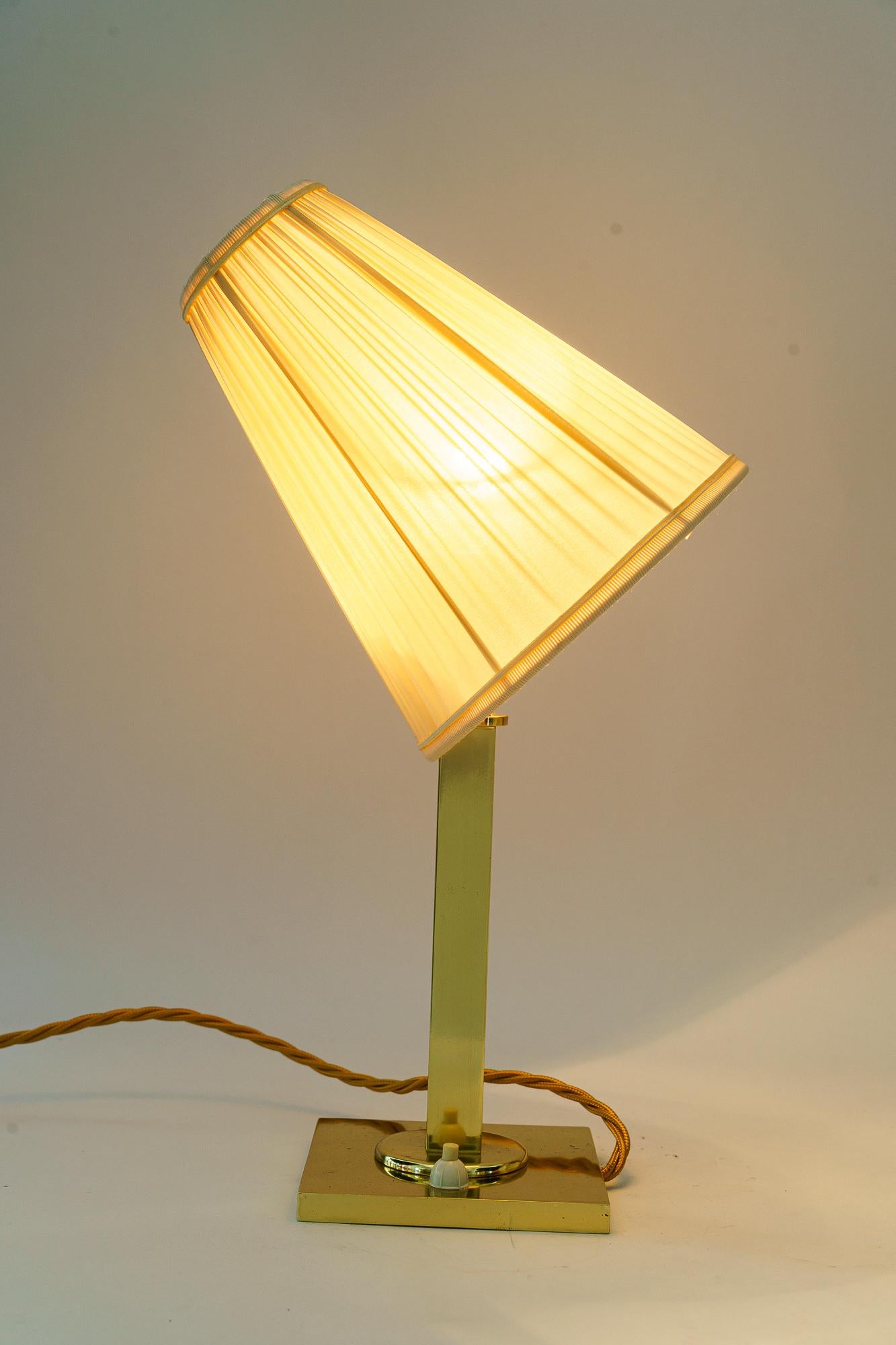 Brass Masive Art Deco Table Lamp with fabric shade vienna around 1920s For Sale