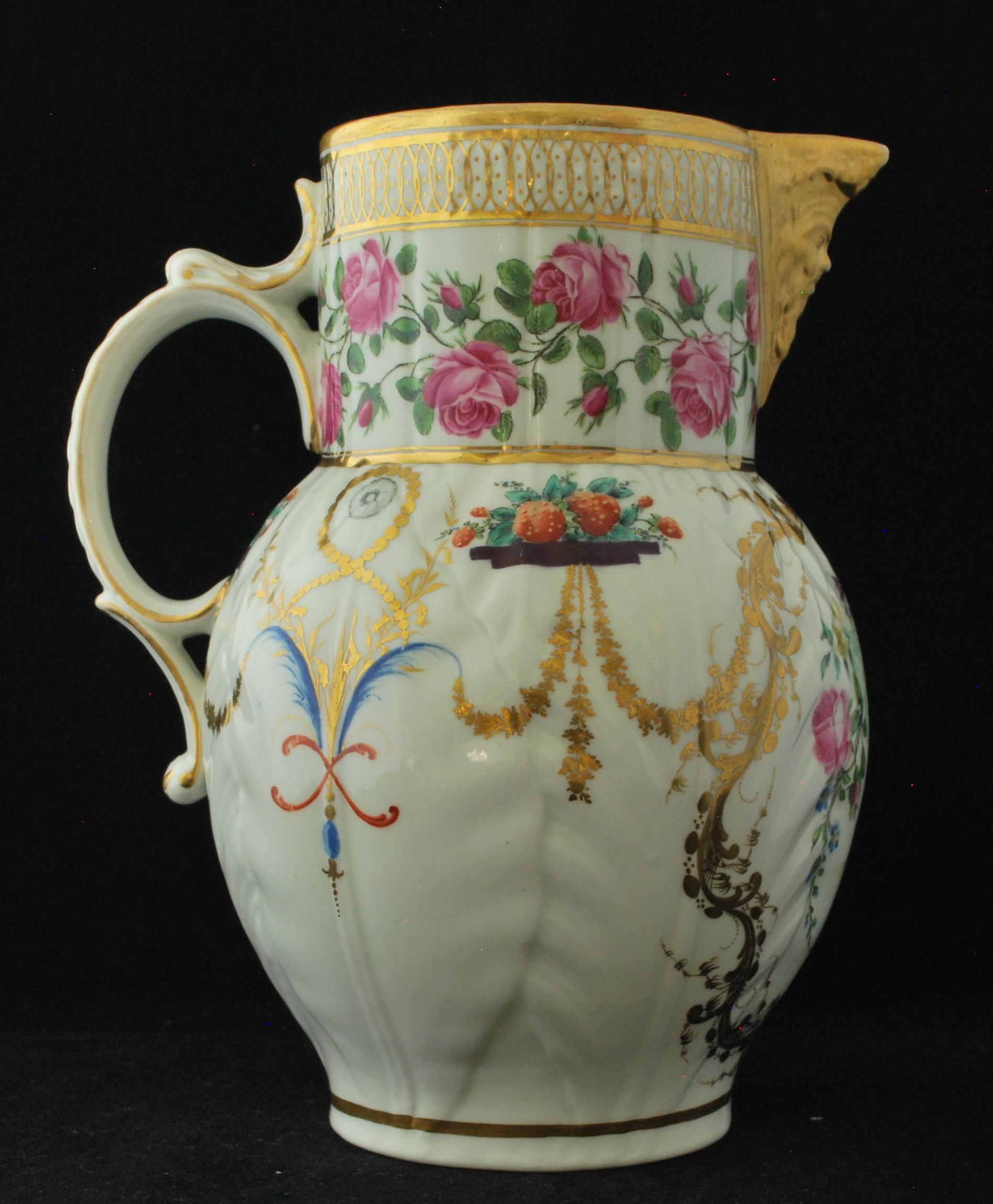 Neoclassical Mask Jug, Finely Decorated and Gilt, Caughley/Chamberlain, circa 1790
