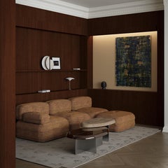 Mask Slim Oval Coffee Table, HG Dark Blue Lacquered Wood, Stainless steel feet