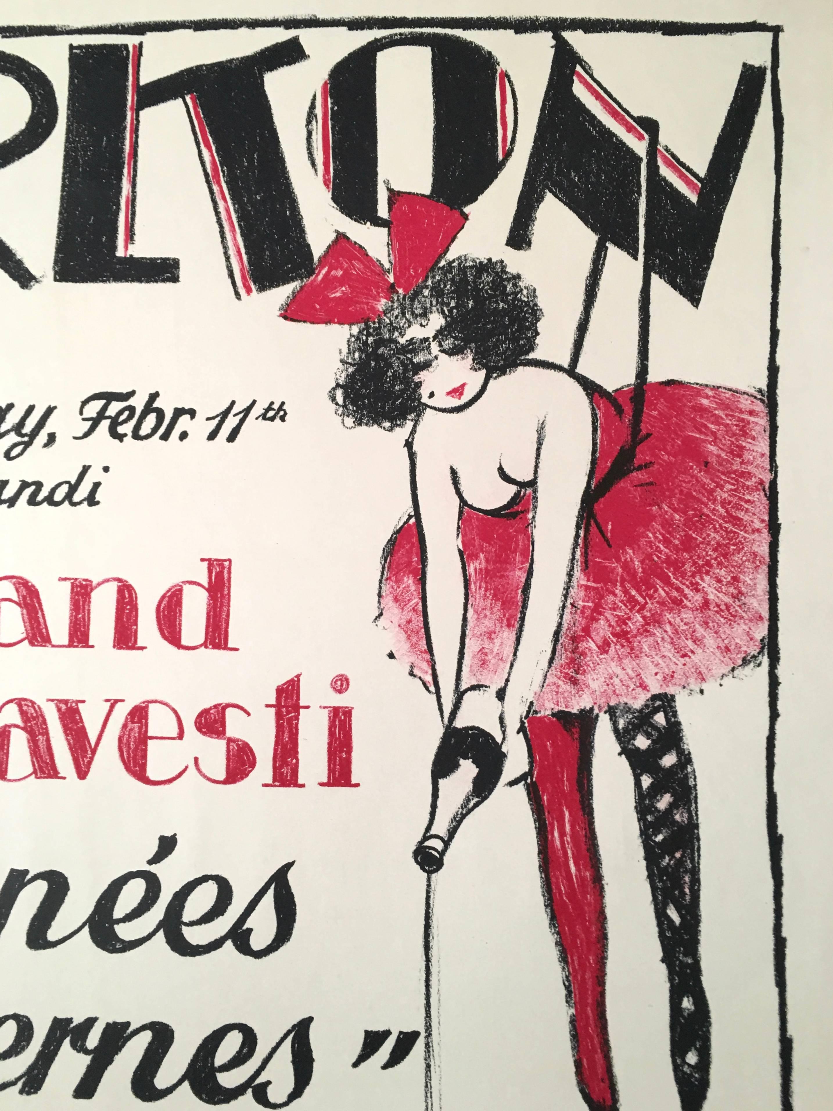 Vintage Swiss Masked Ball Poster, circa 1920s In Good Condition In Essex, MA