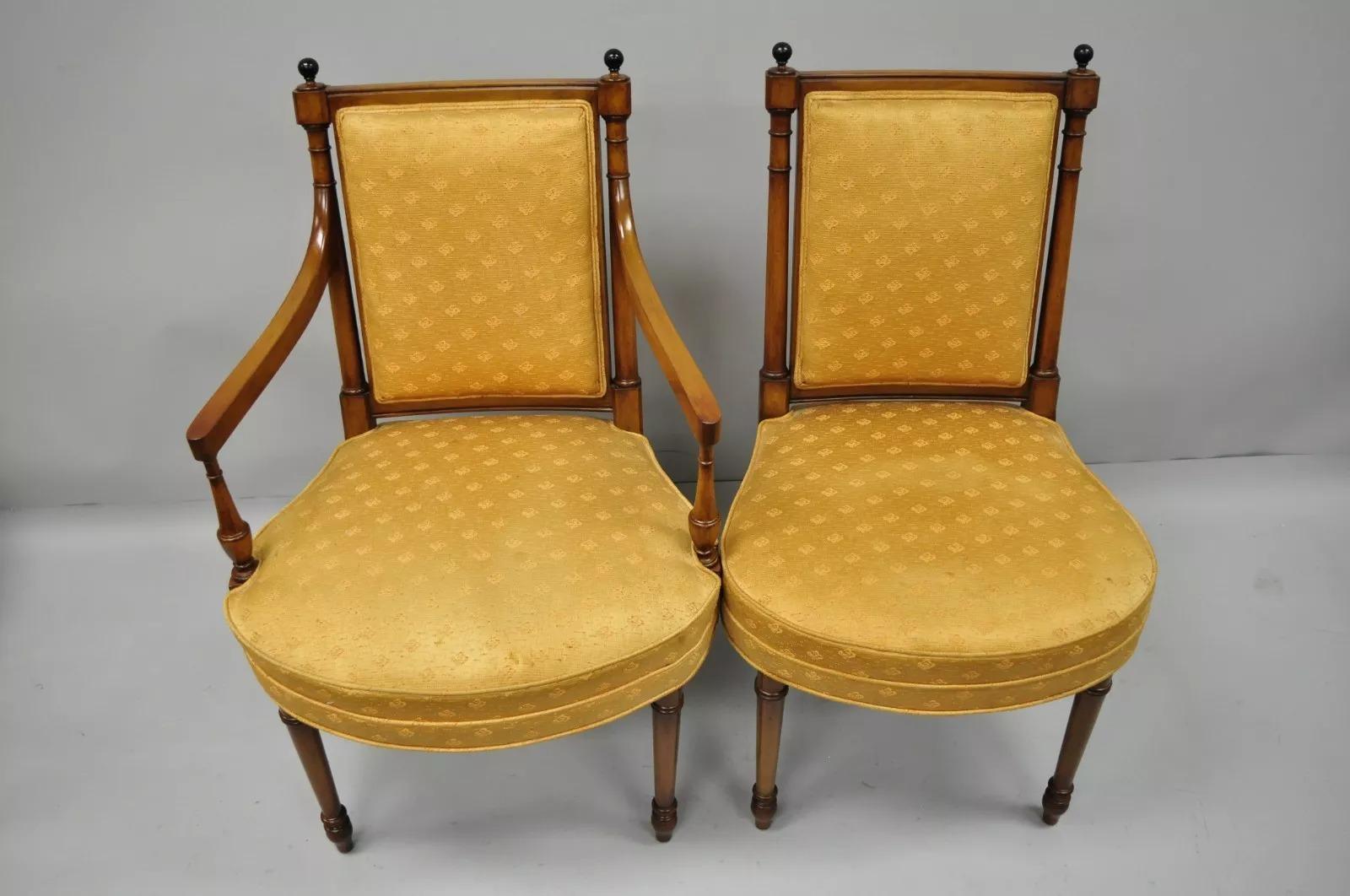 Maslow Freen French Empire Style Mahogany Upholstered Dining Chairs - Set of 8 In Good Condition In Philadelphia, PA