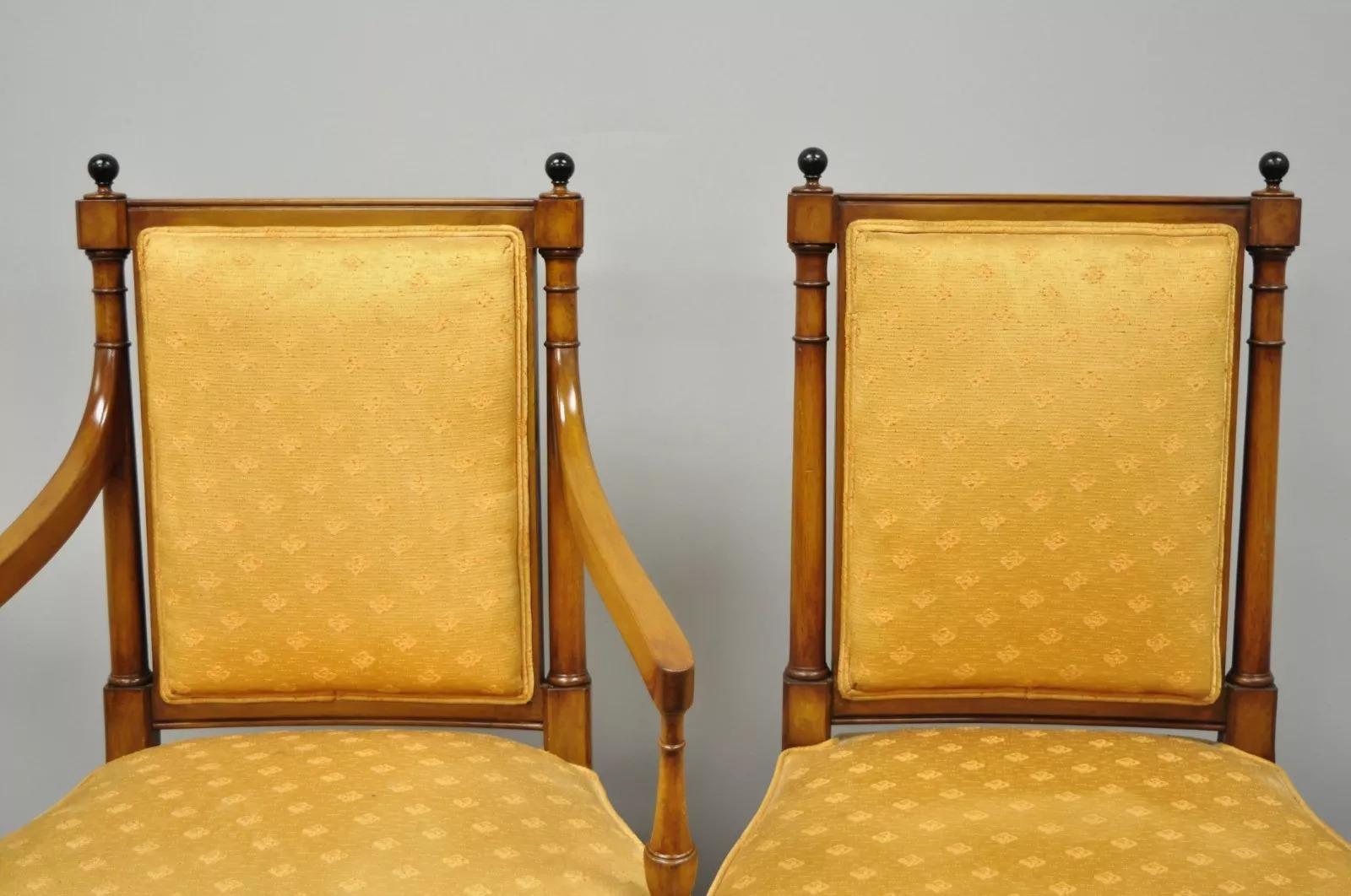 20th Century Maslow Freen French Empire Style Mahogany Upholstered Dining Chairs - Set of 8
